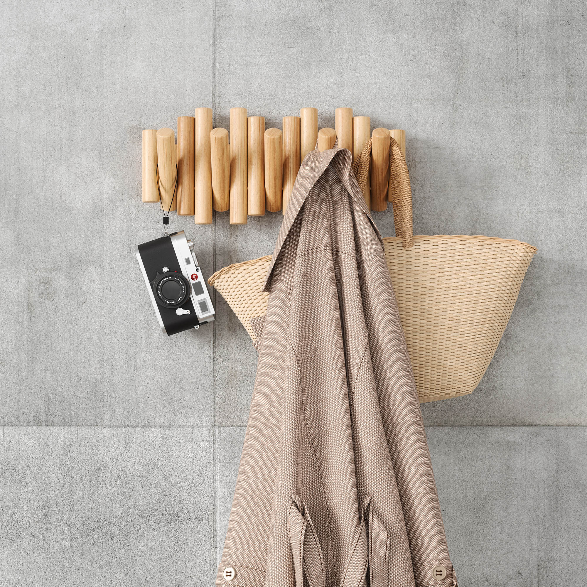 UMBRA wall coat rack PICKET with 5 folding hooks natural pine wood