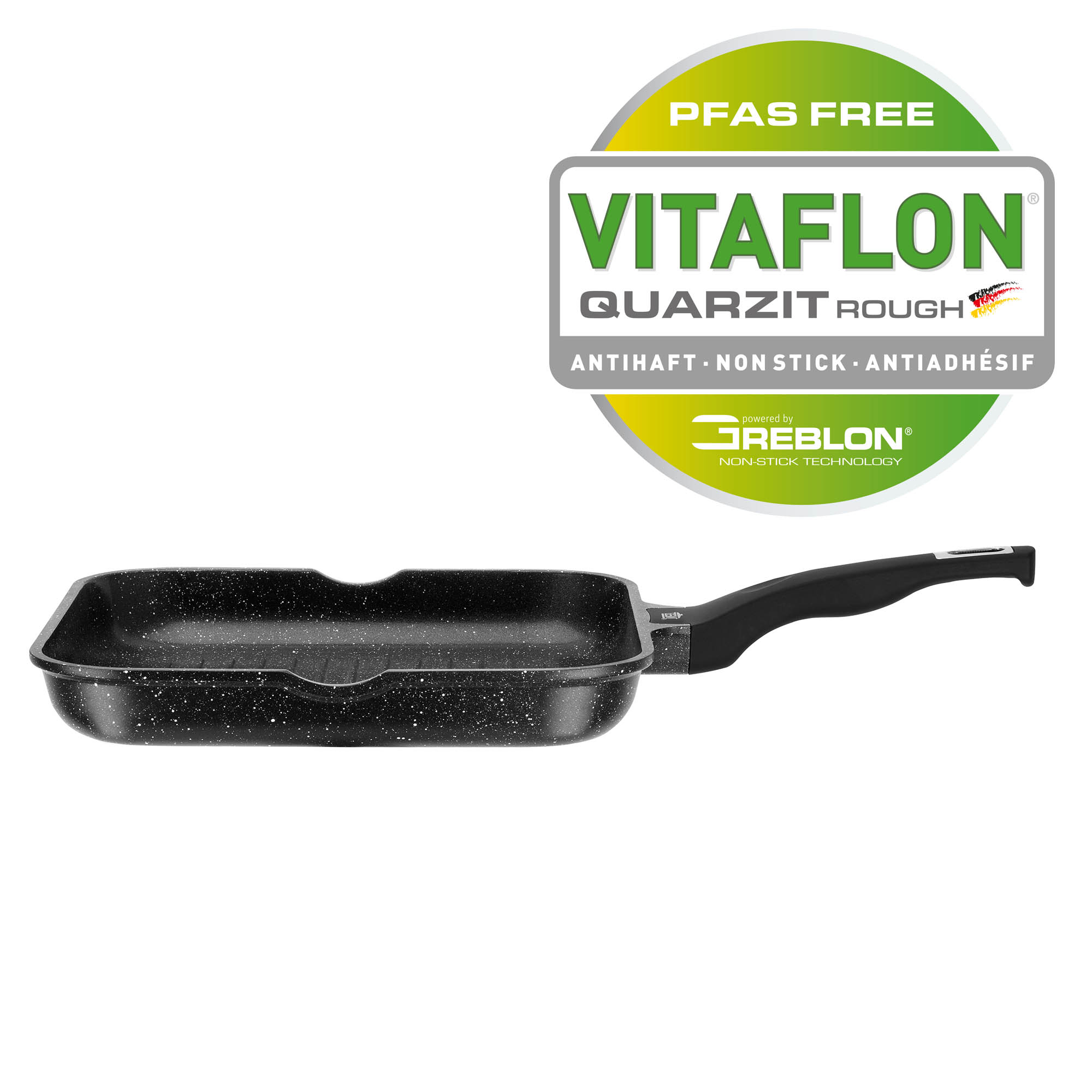 GSW Grillpfanne TITANIUM GRANIT Advanced PFAS-freie Antihaft-Beschichtung eckig 28 cm
