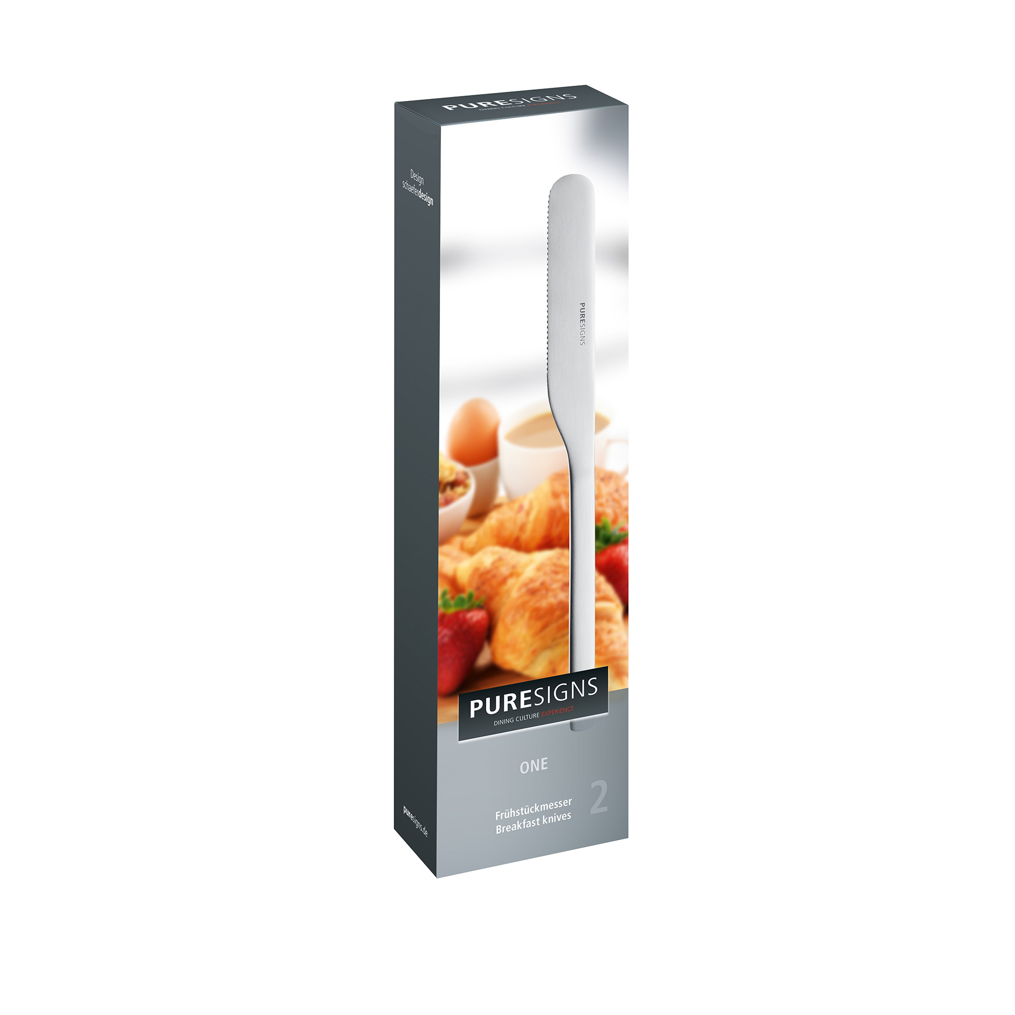 PURESIGNS Frühstücksmesser ONE Extra matt 2 Stück Brötchenmesser Wellenschliff