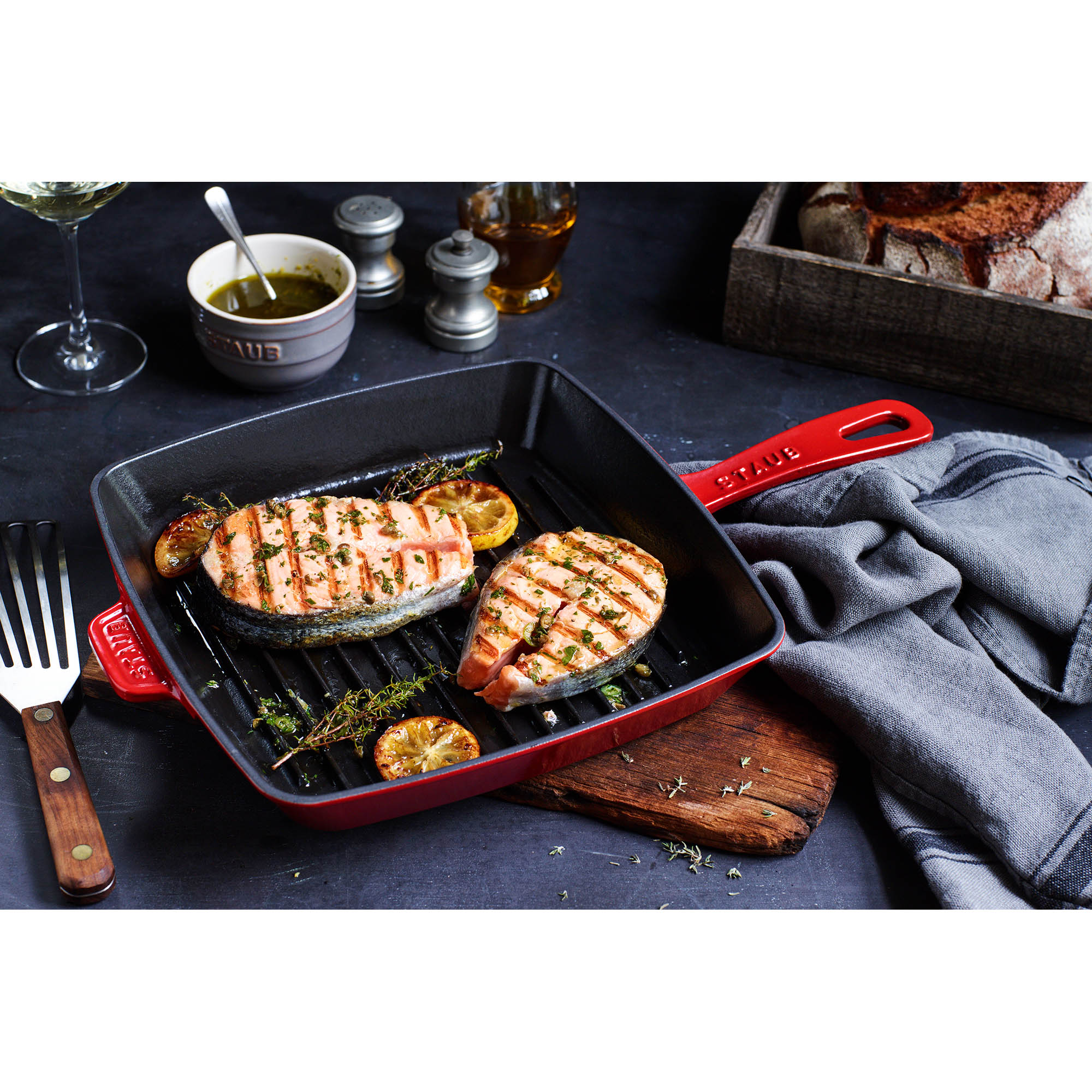 STAUB France American grill pan 26 x 26 cm cast iron graphite grey