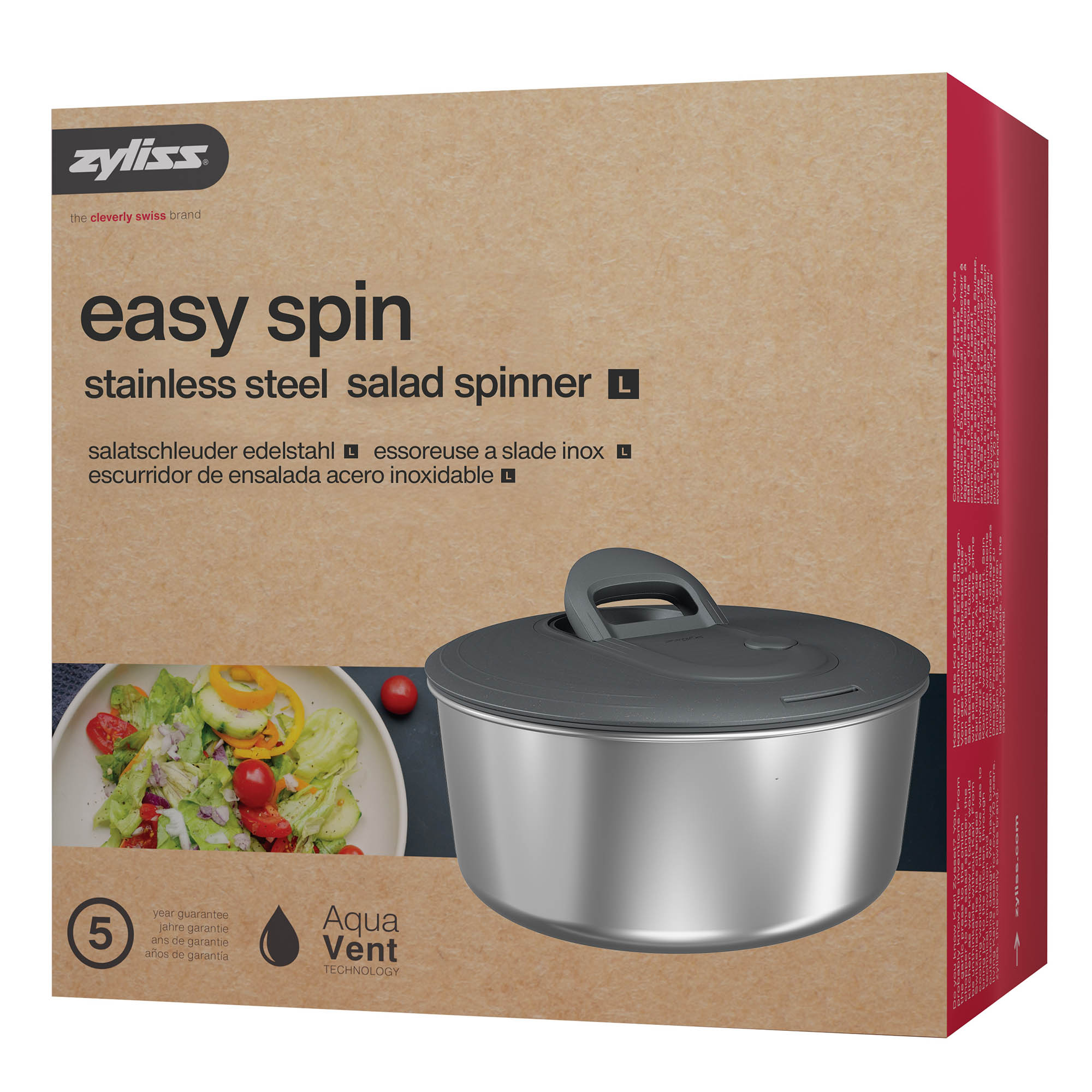 ZYLISS Salatschleuder EASY SPIN L Edelstahl Seilzug-Mechanismus 27 cm schwarz