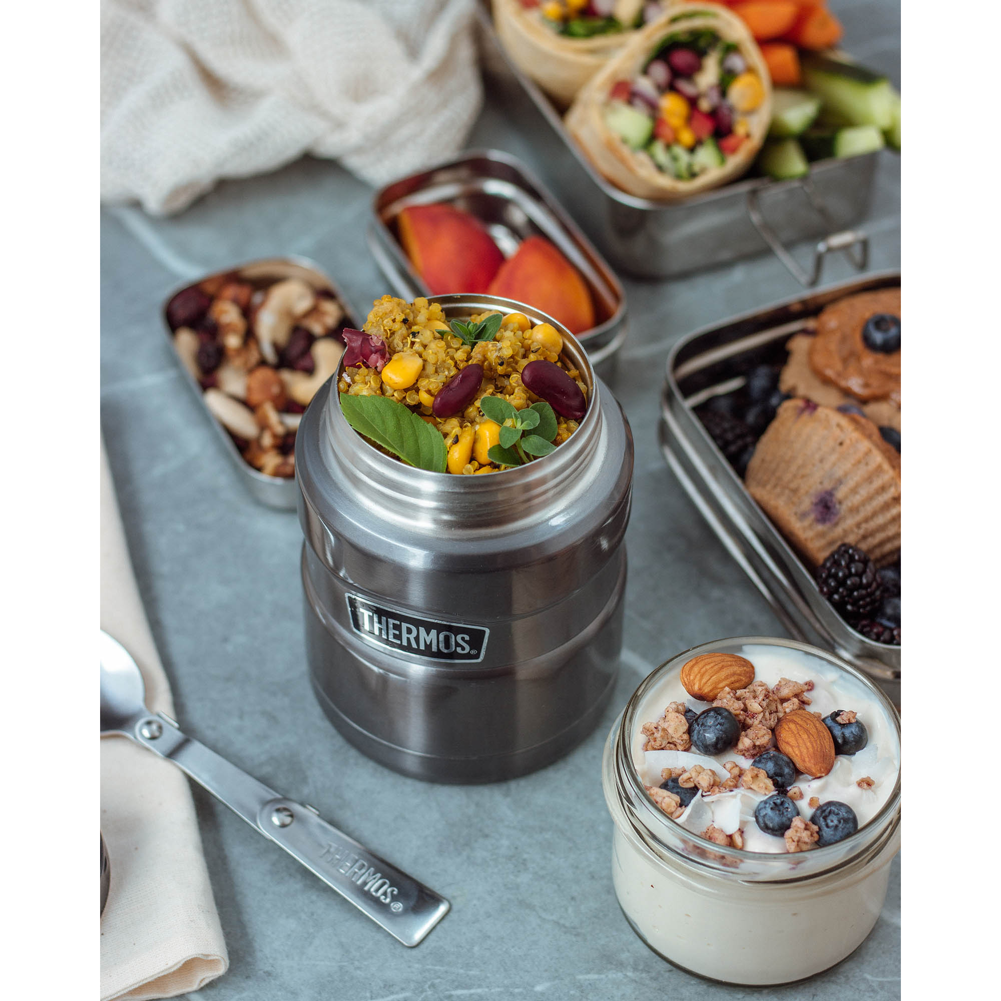 THERMOS STAINLESS KING FOOD JAR 0.47 L Insulated Food Container, Matt Stainless Steel, Double-Walled