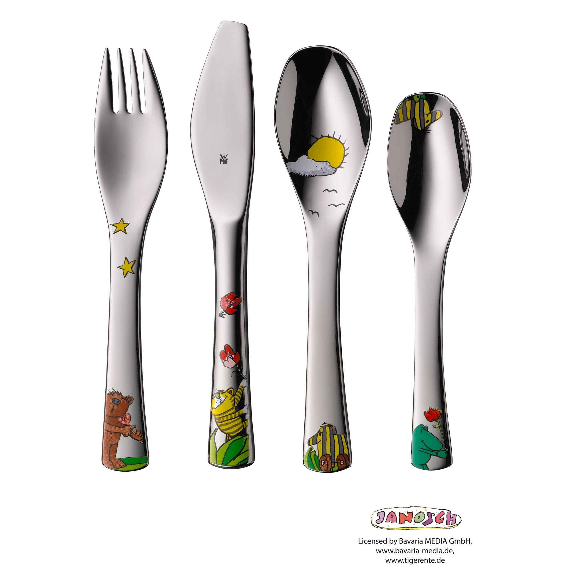WMF Kinderbesteck JANOSCH Set 6 teilig mit Teller und Müslischale aus Porzellan
