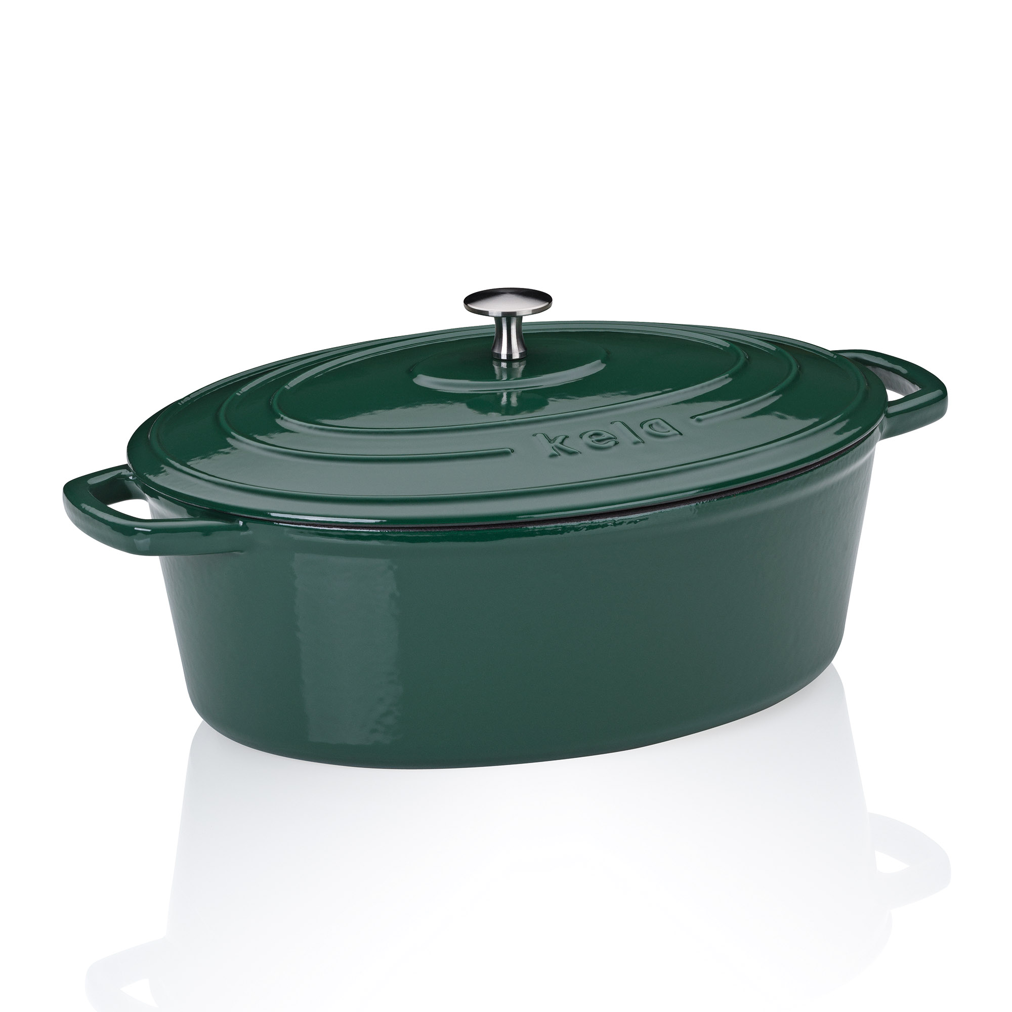 KELA Bräter Cocotte CALIDO Gusseisen emailliert 33 cm oval 6 Liter smaragdgrün