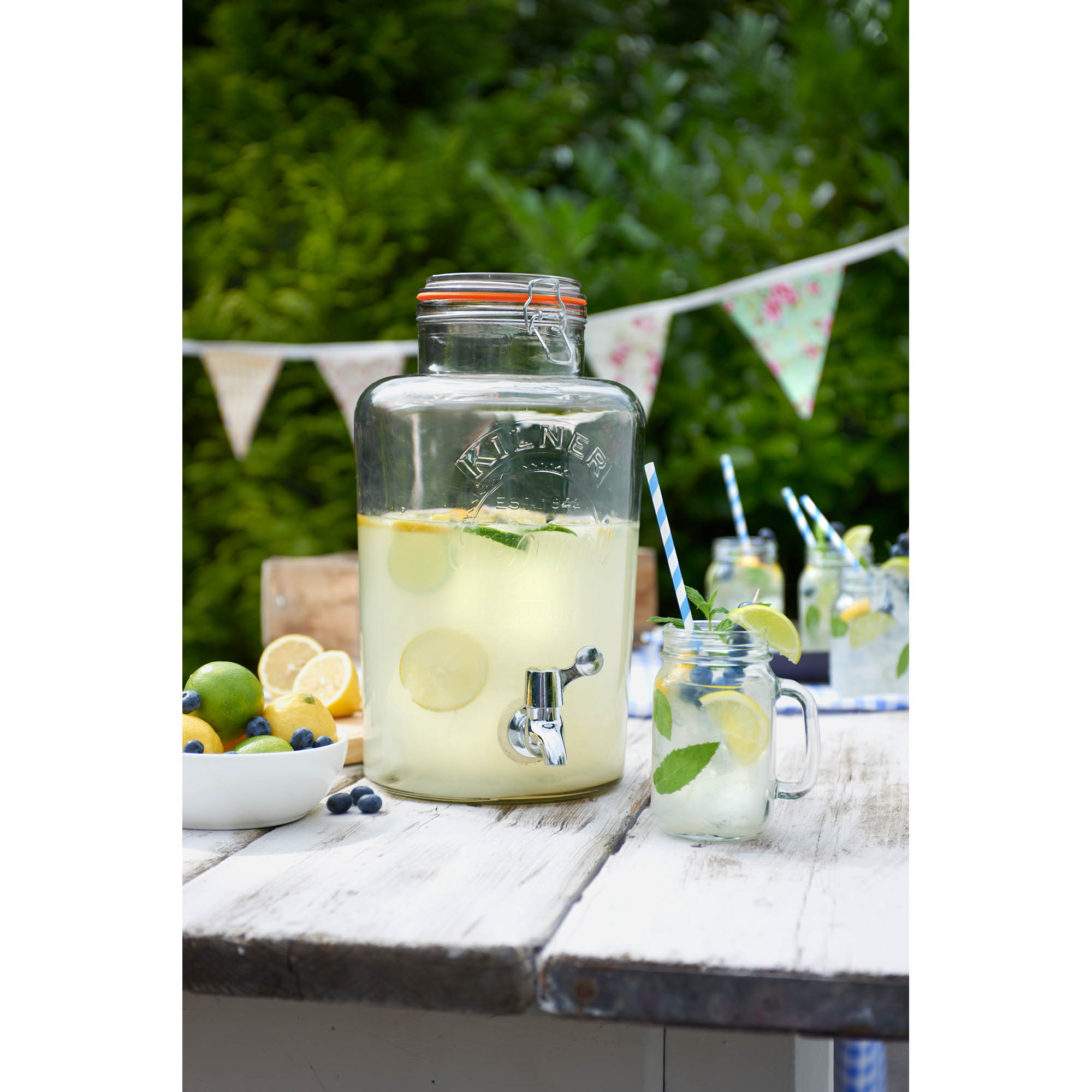 KILNER Getränkespender 8 Liter aus Glas rund mit Bügelverschlussdeckel und Zapfhahn
