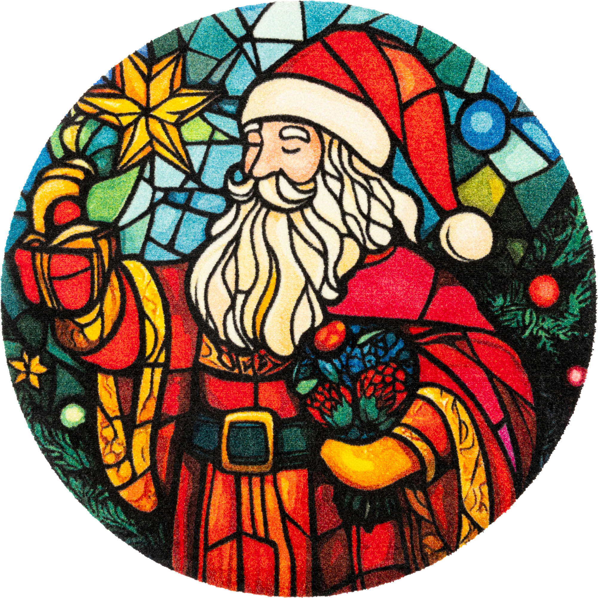 WASH + DRY Fußmatte rund Ø 90 cm randlos Motiv STAINGLASS SANTA St. Nikolaus