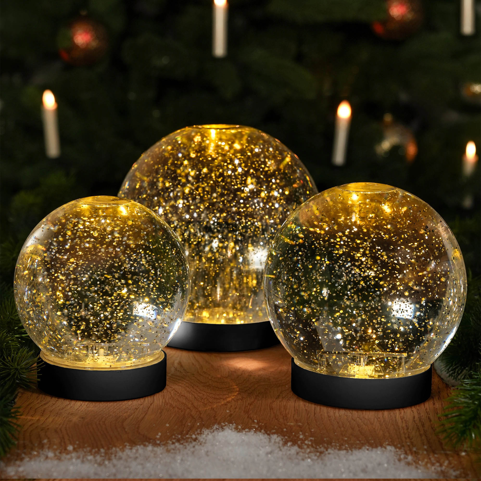 SOMPEX GLAMOR BAUBLE 15 cm black LED table lamp – decorative lamp with moving glitter