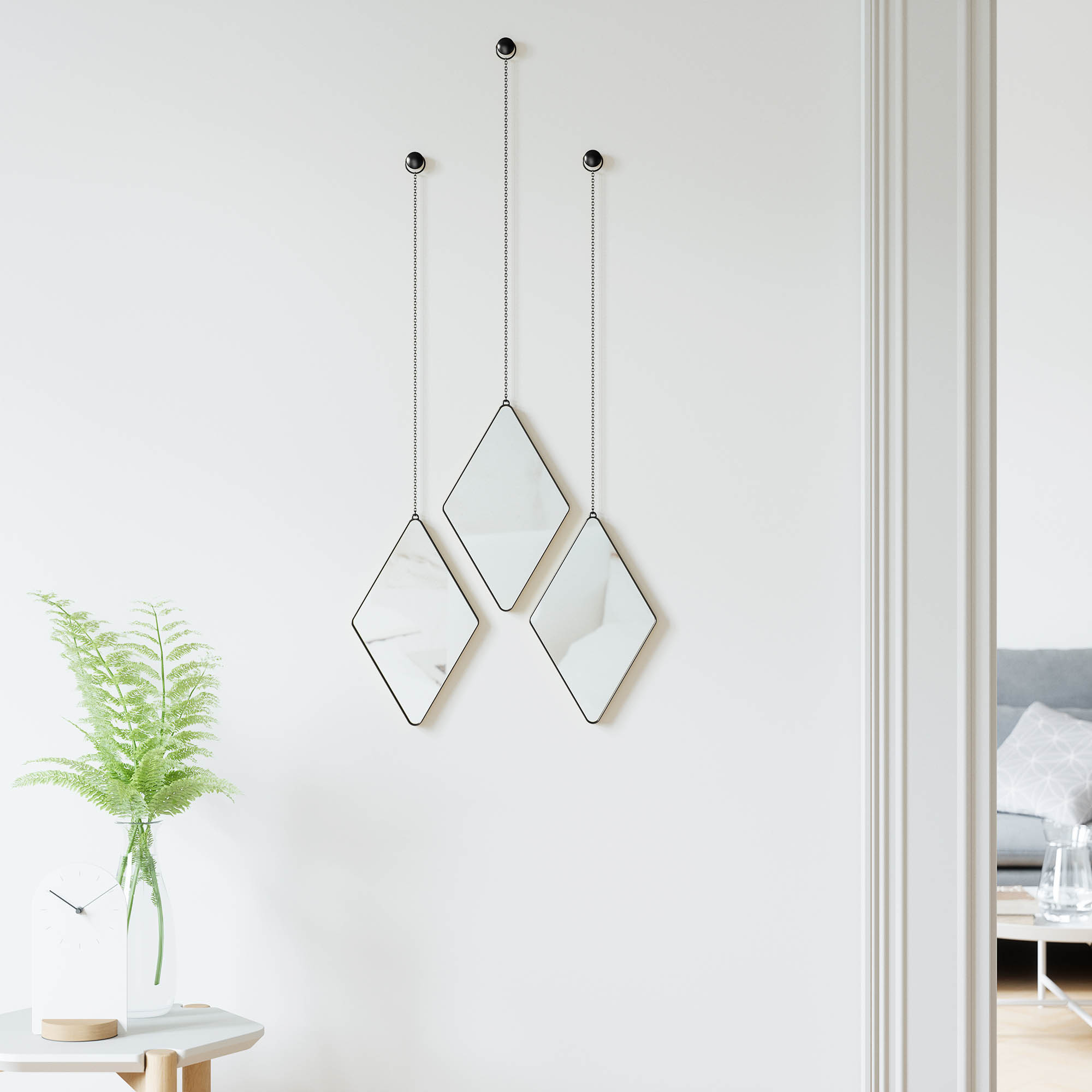 UMBRA 3-teiliges Wandspiegel-Set DIMA rautenförmig je 28,7 x 17,7 cm