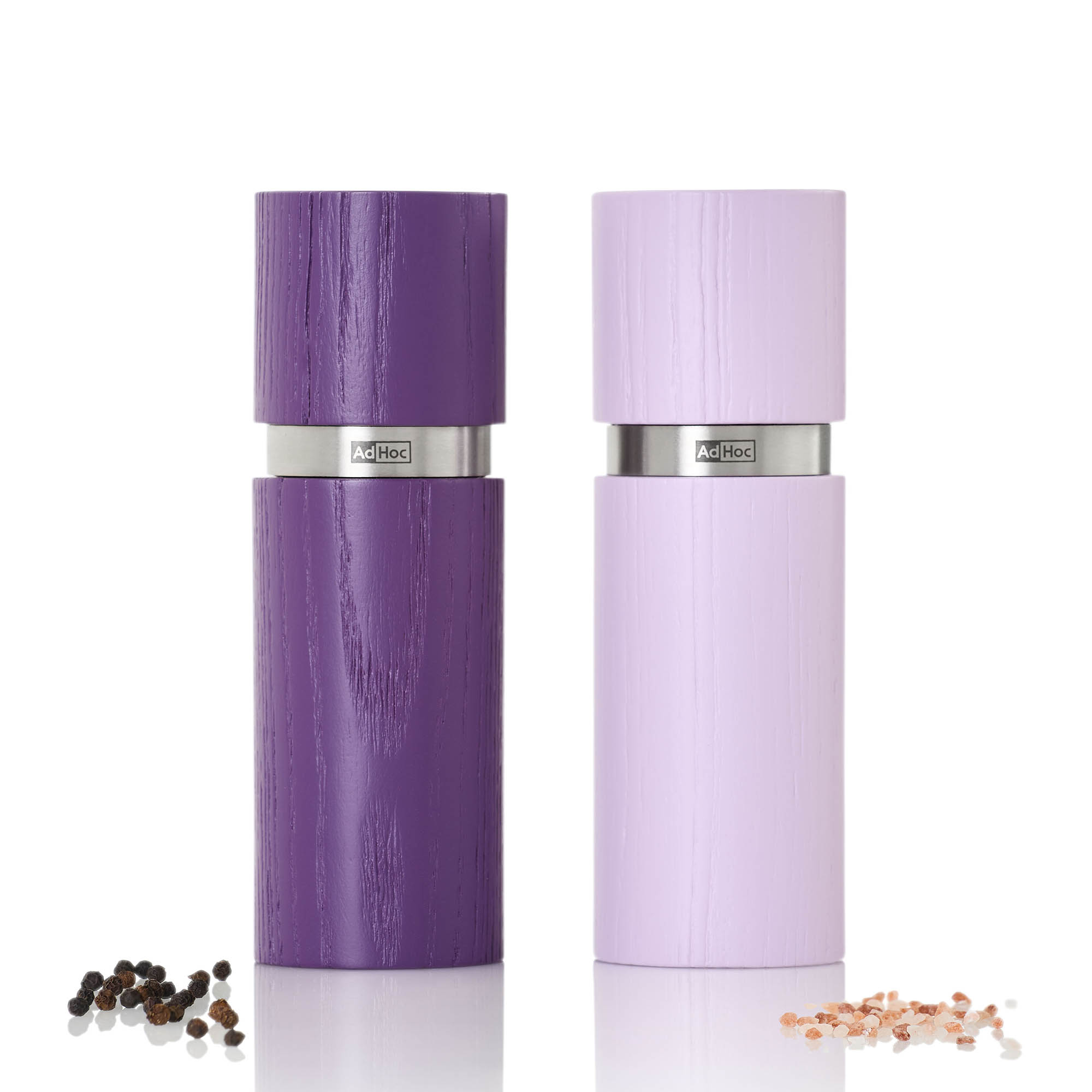 AdHoc Mühlen-Set TEXTURA Pfeffermühle Salzmühle 15 cm Esche dunkel- / helllila