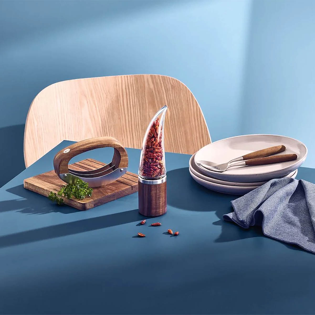 AdHoc chilli cutter PEPERONE acacia wood / stainless steel / borosilicate glass