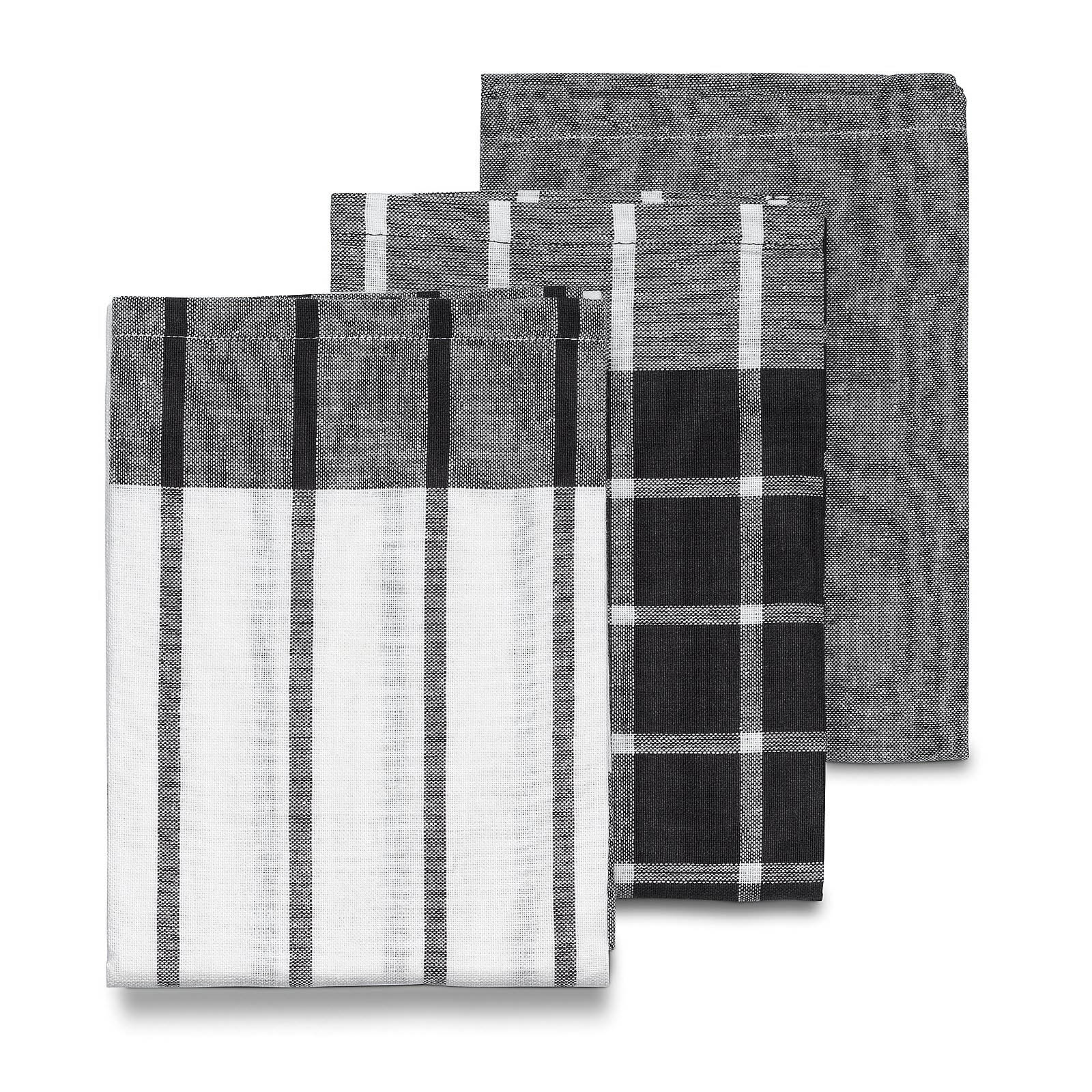 KELA 3er-Set Geschirrtuch PASADO 45 x 65 cm Baumwolle schwarz / weiß / grau