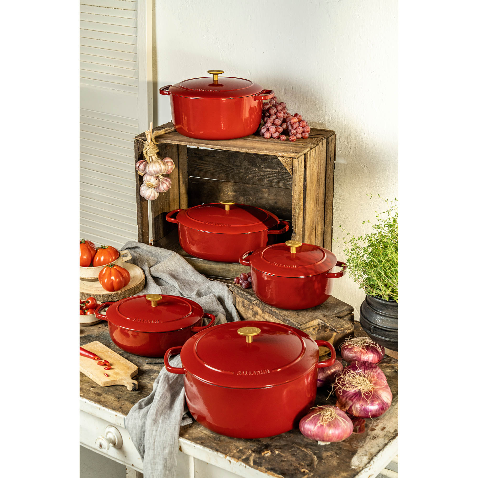 BALLARINI Cocotte BELLAMONTE 22 cm rund 3,0 Liter Bräter aus Gusseisen rot