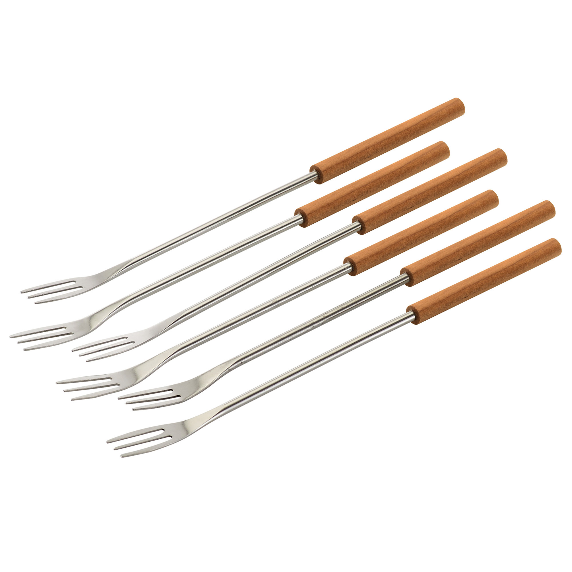 KUHN RIKON Set mit 6 Fonduegabeln aus Edelstahl mit Griff aus Kirschholz