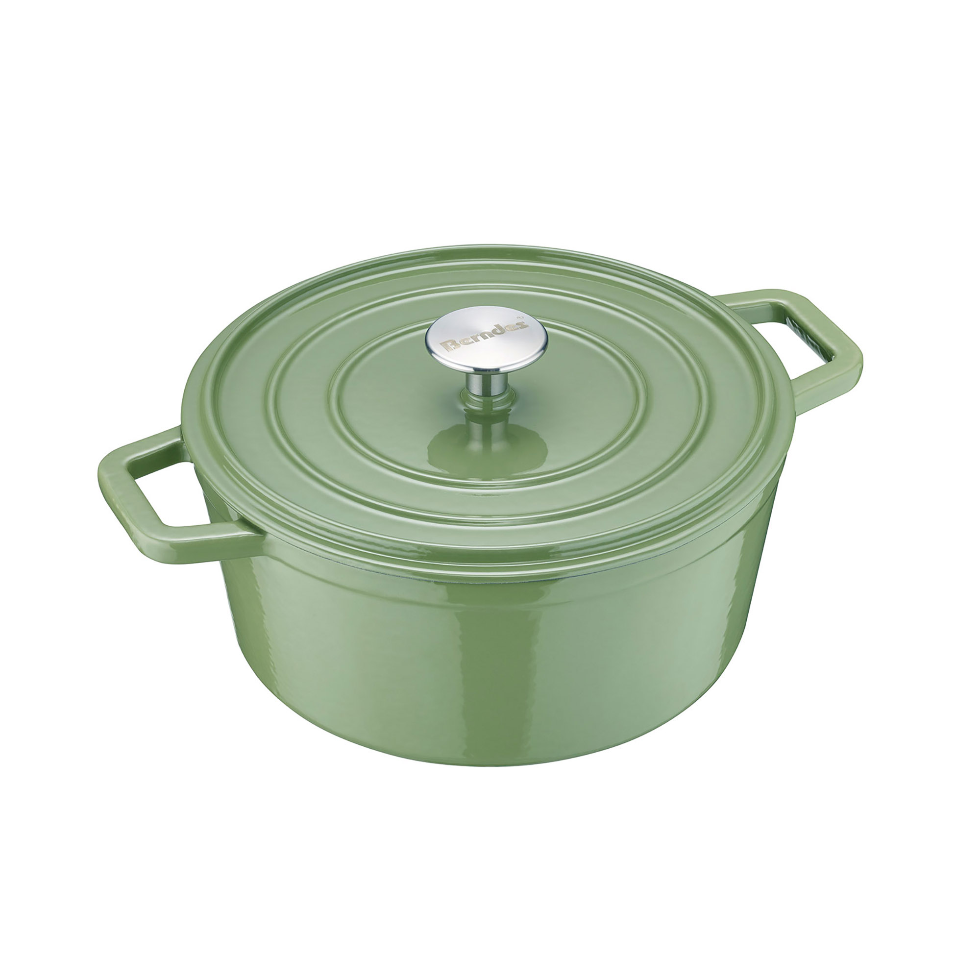 BERNDES Bräter Cocotte B.IRON Gusseisen rund 24 cm 3,75 Liter salbeigrün INDUKTION