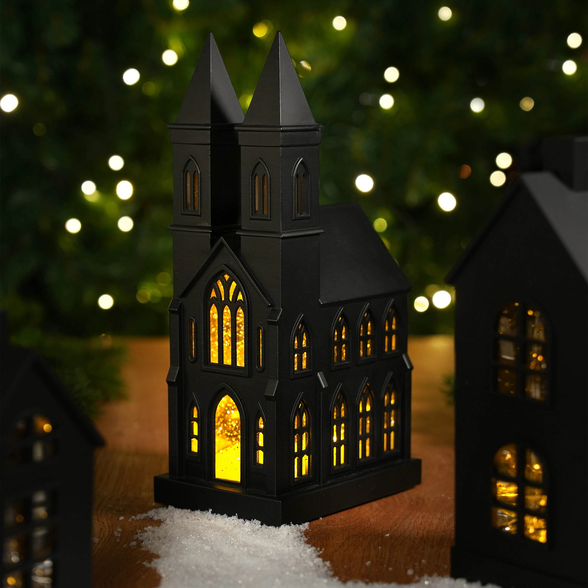 SOMPEX GLAMOR CHURCH black LED table lamp – decorative lamp with moving glitter