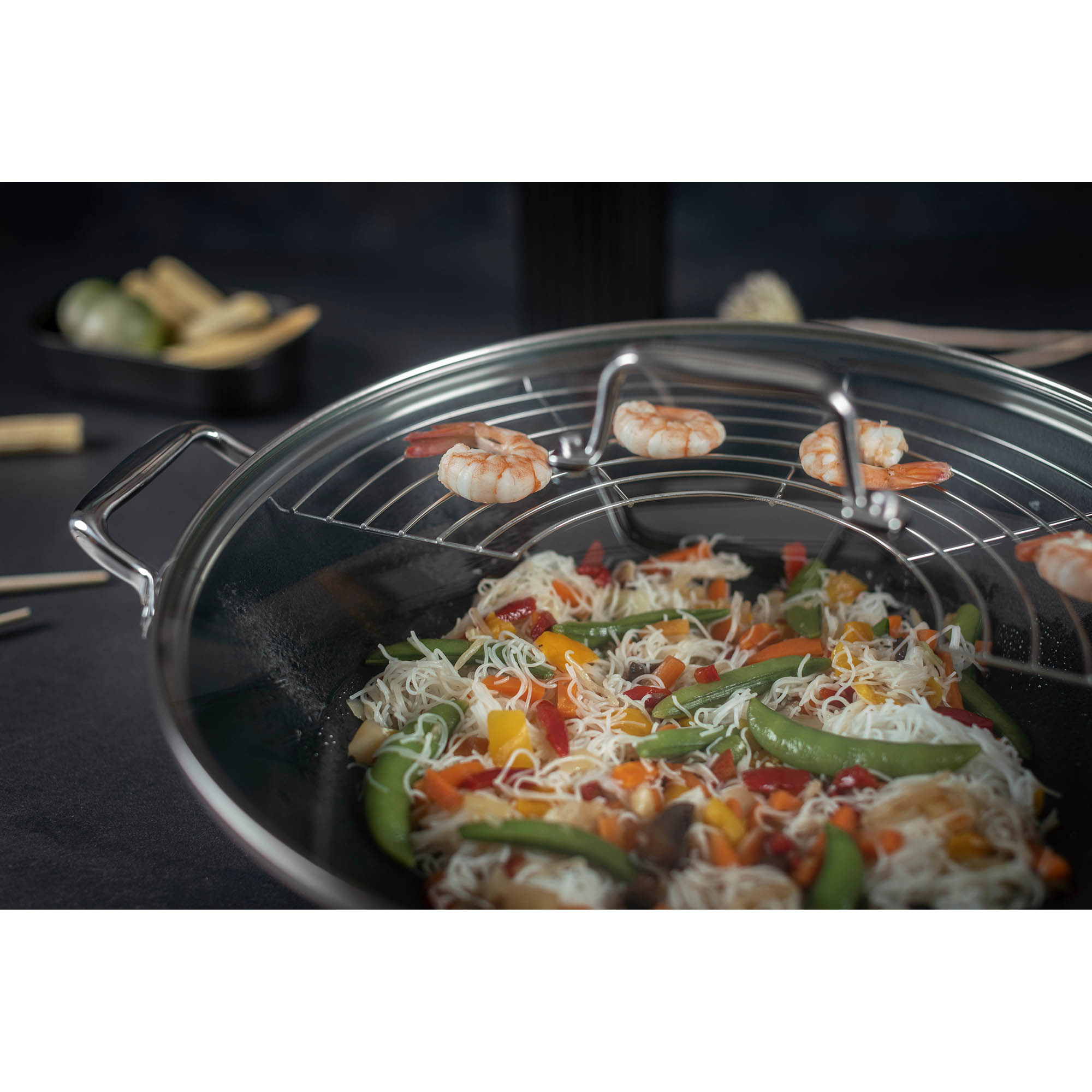 KUHN RIKON Wok JAMPUR 36 cm Gusseisen mit Glasdeckel INDUKTION