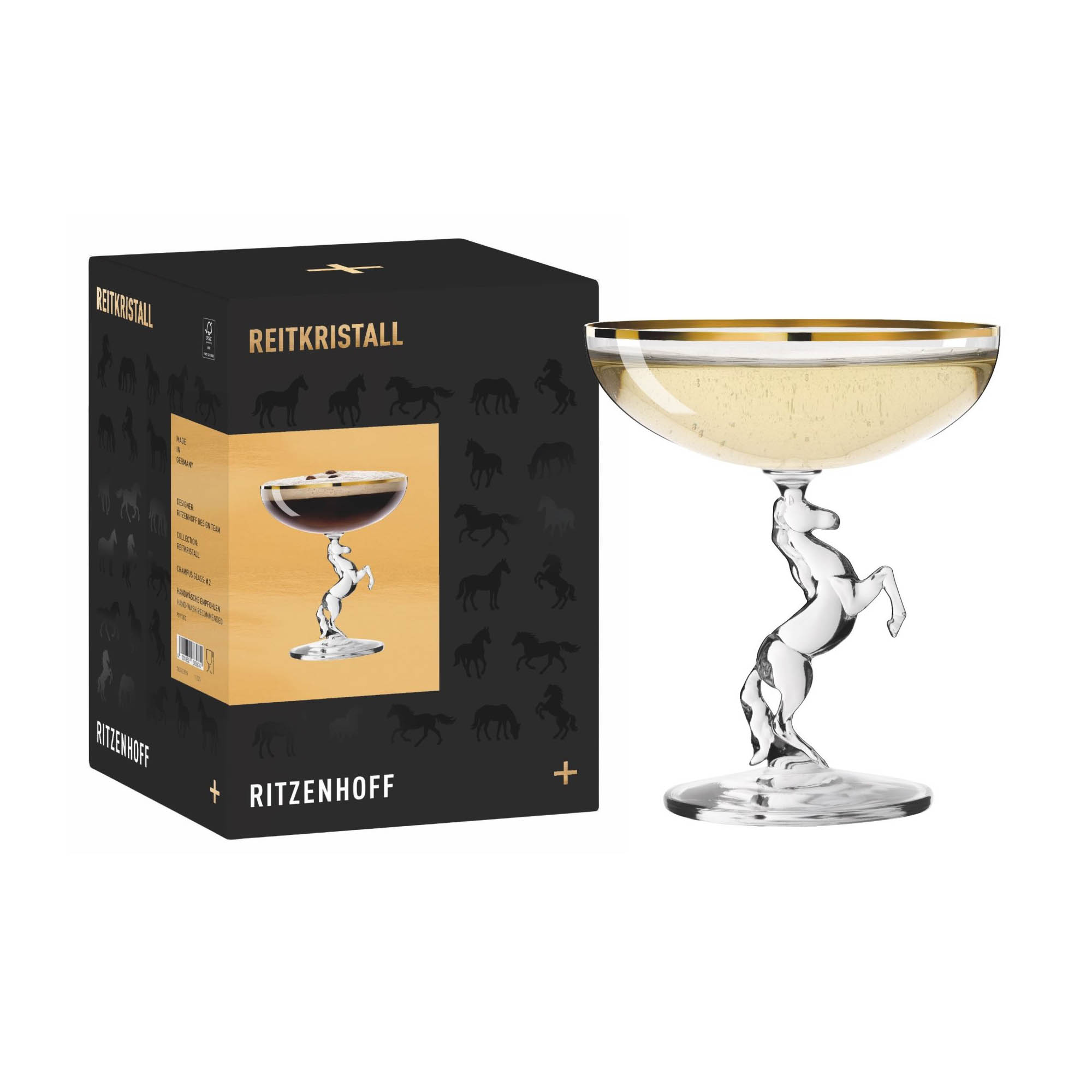 RITZENHOFF Champagnerglas Sektglas REITKRISTALL mit Goldrand 230 ml