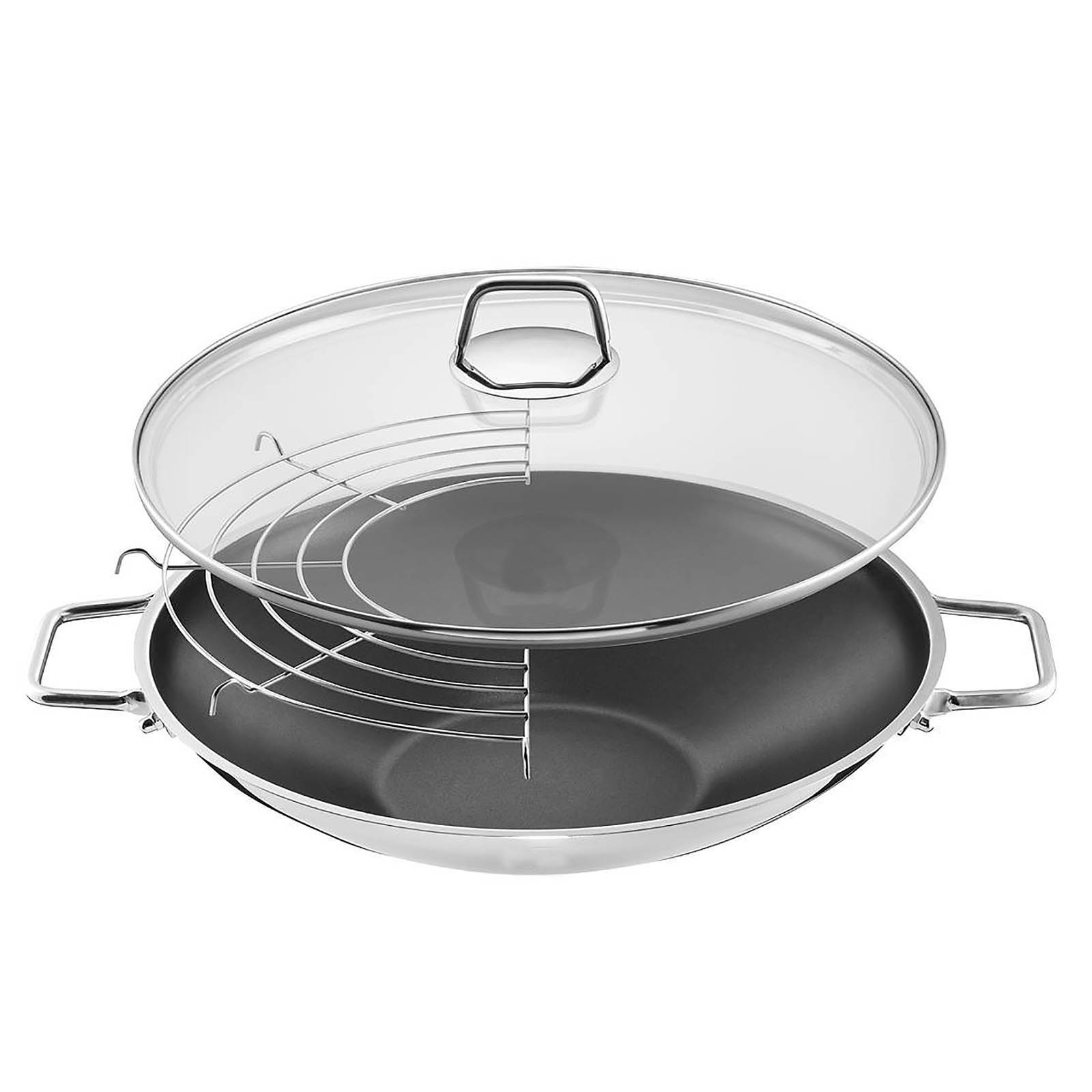 SCHULTE-UFER Wok set WEGA 34 cm stainless steel non-stick coating glass lid