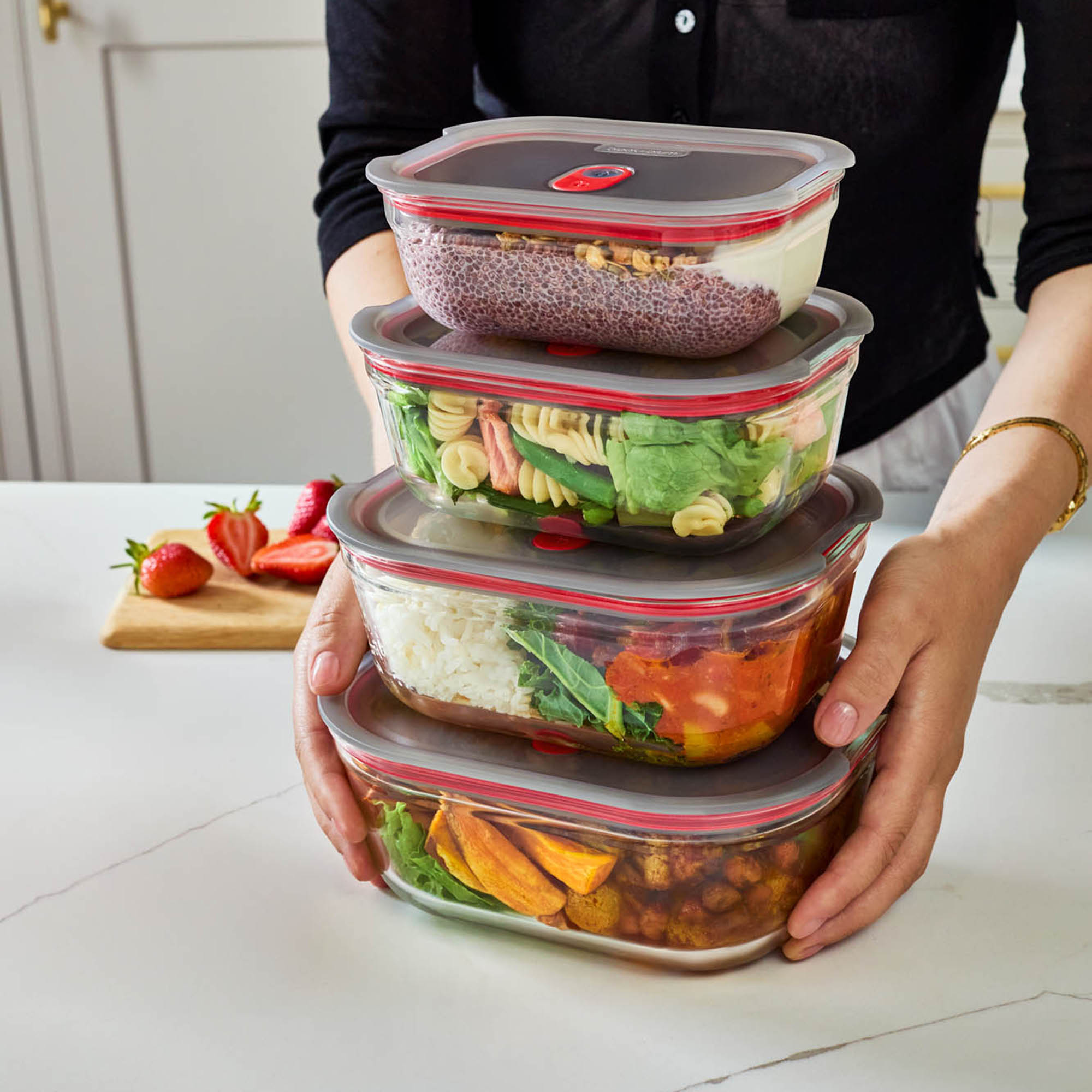 BLACK+BLUM 4er Set Multifunktions-Boxen aus Glas 0,38 + 0,6 + 0,9 + 1,2 Liter