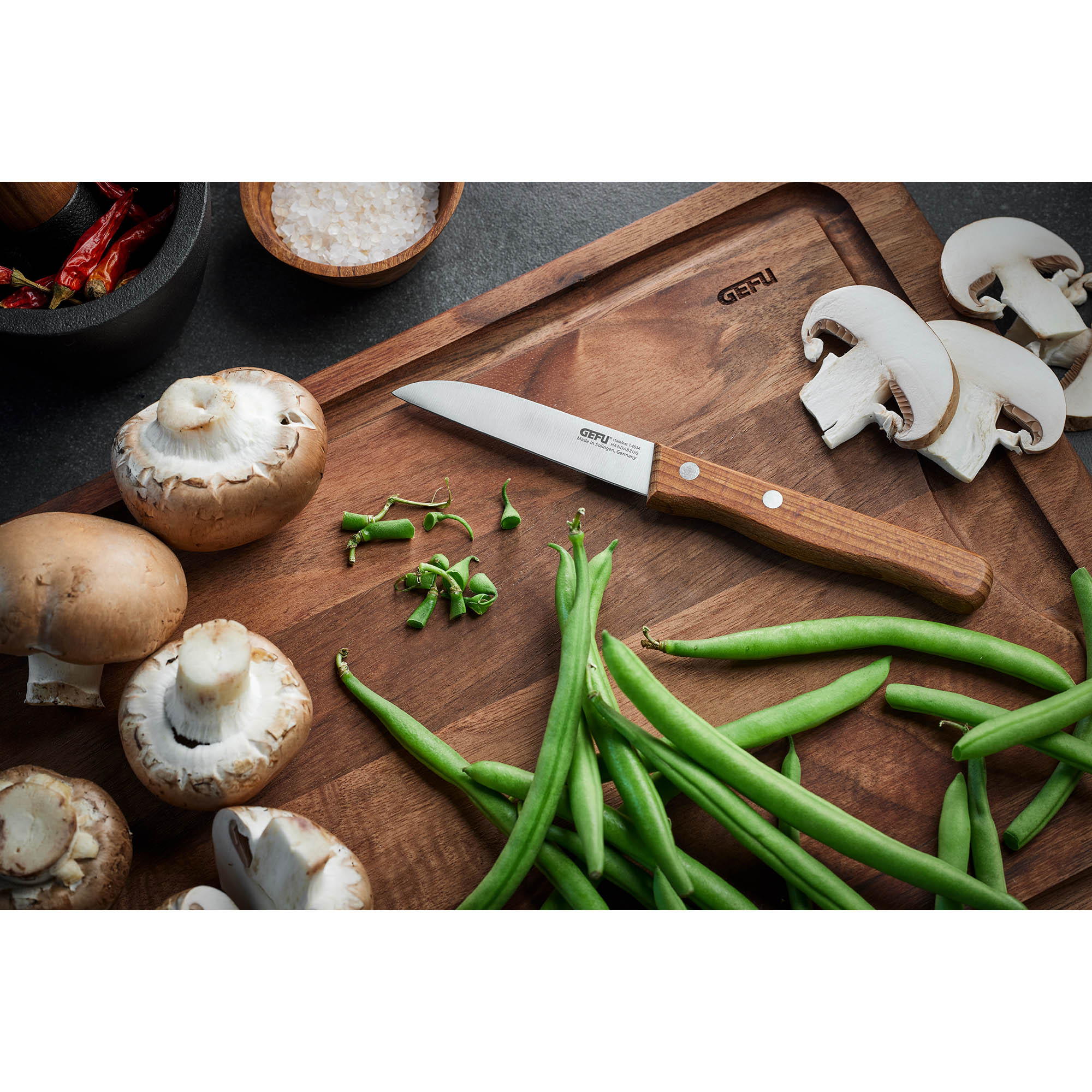 GEFU Gemüsemesser HÜMMEKEN 8 cm Klingenlänge Griff aus Walnussholz