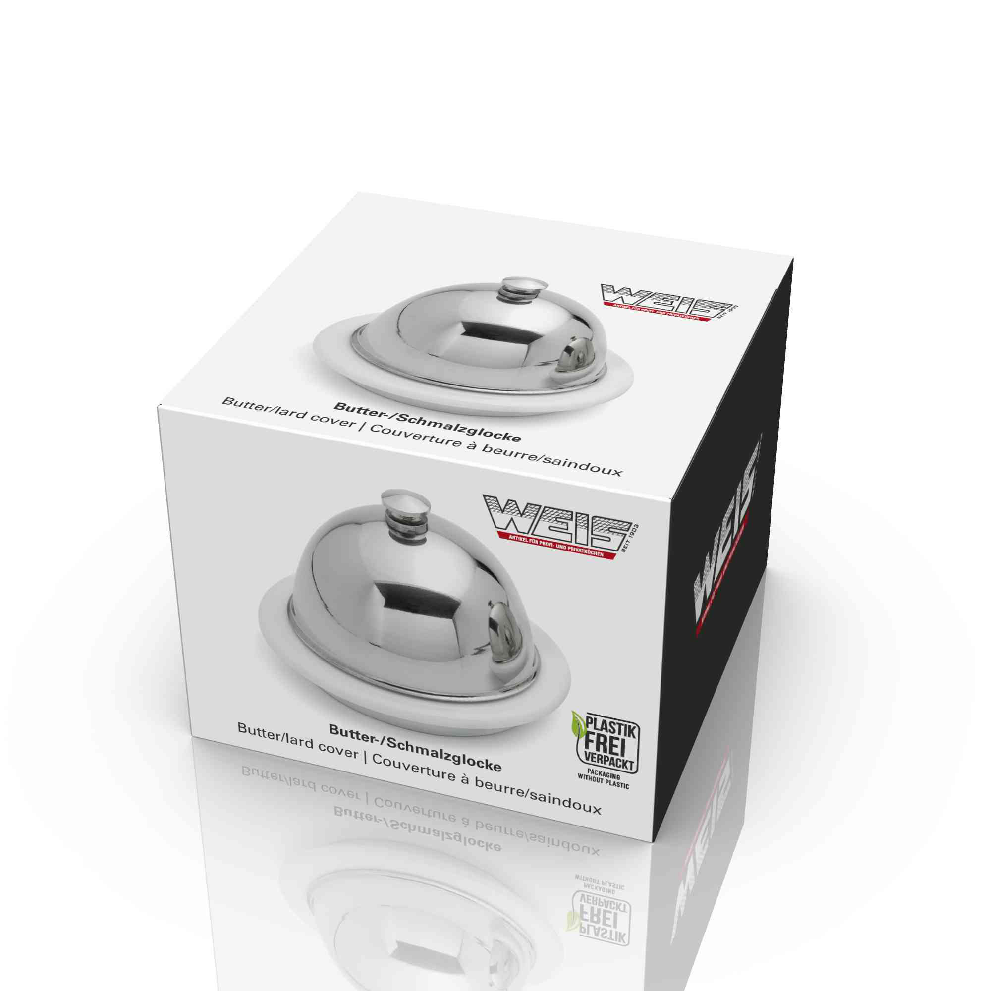 WEIS Butterglocke Schmalzglocke aus Edelstahl mit Porzellanschale