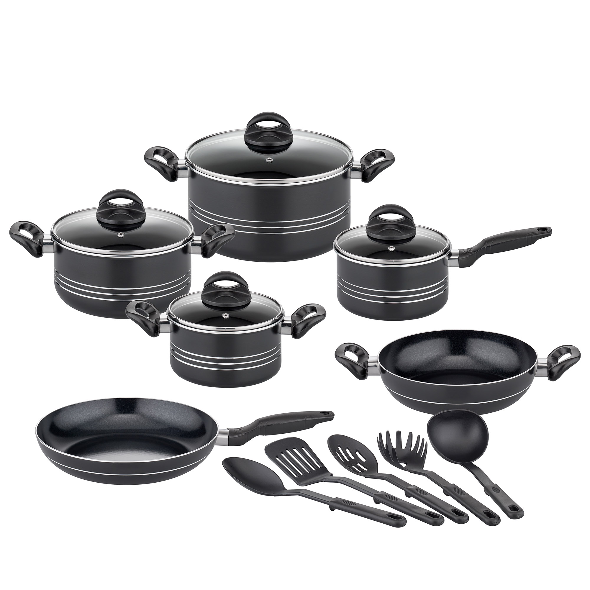 GSW Topfset MILANO NERO 6-teilig INDUKTION plus 5-teiliges Küchenhelfer-Set