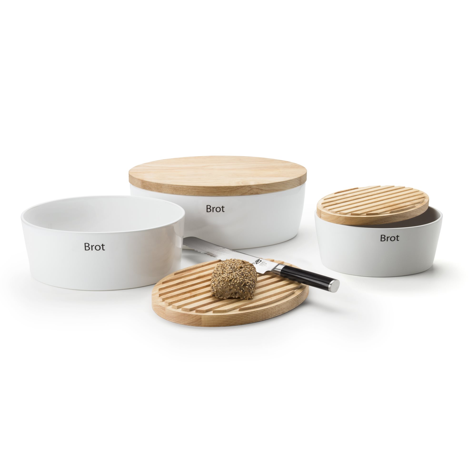 CONTINENTA oval bread pan with wooden lid 36 x 23 x 13.5 cm white