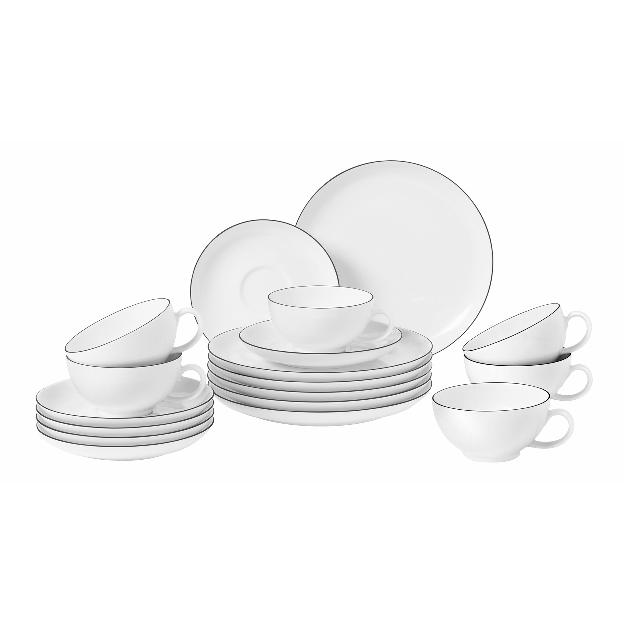 Seltmann Weiden LIDO Black Line 10826 Teeservice 18-teilig groß