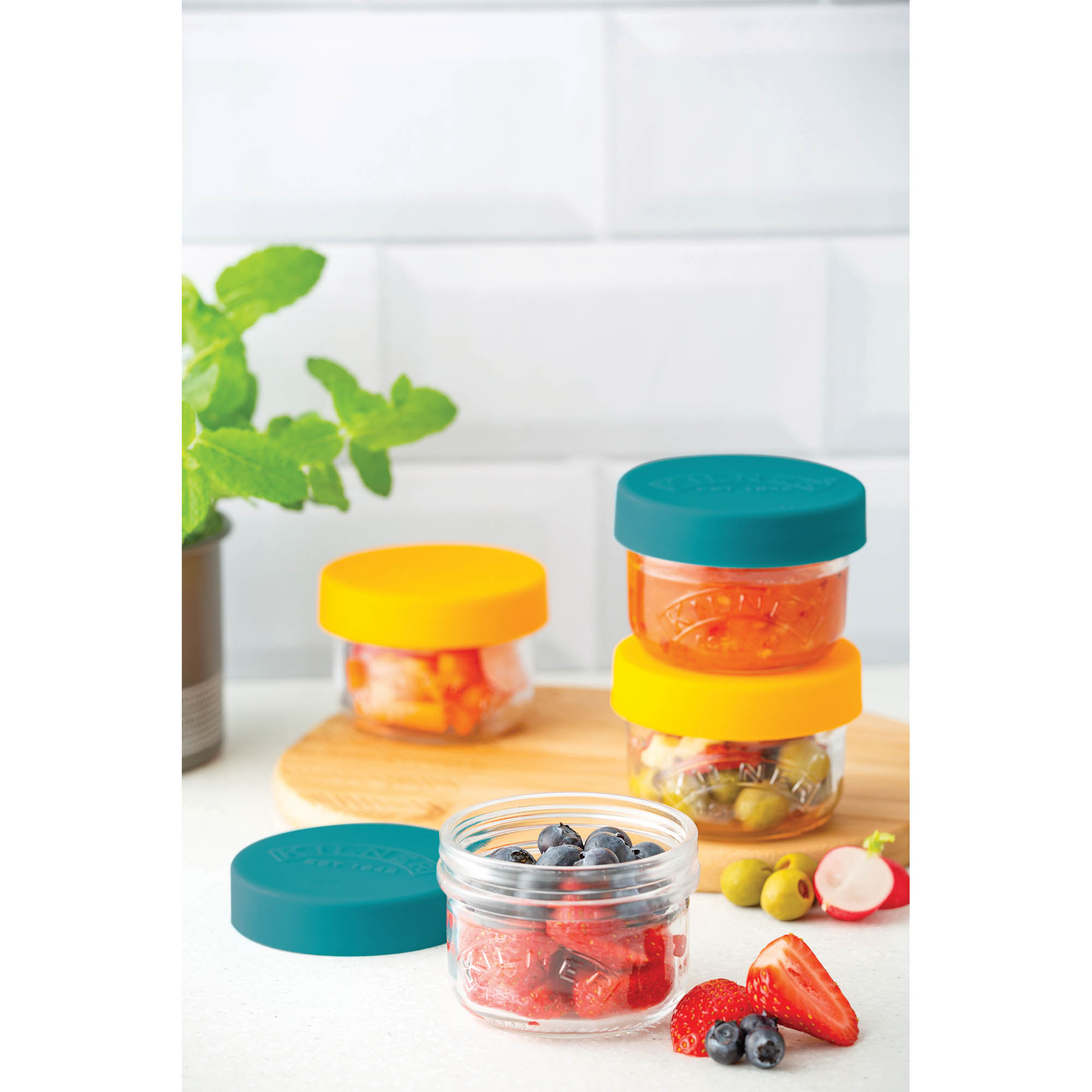 KILNER Snack- und Aufbewahrungsgläser 2er-Set je 0,125 Liter mit Silikondeckeln