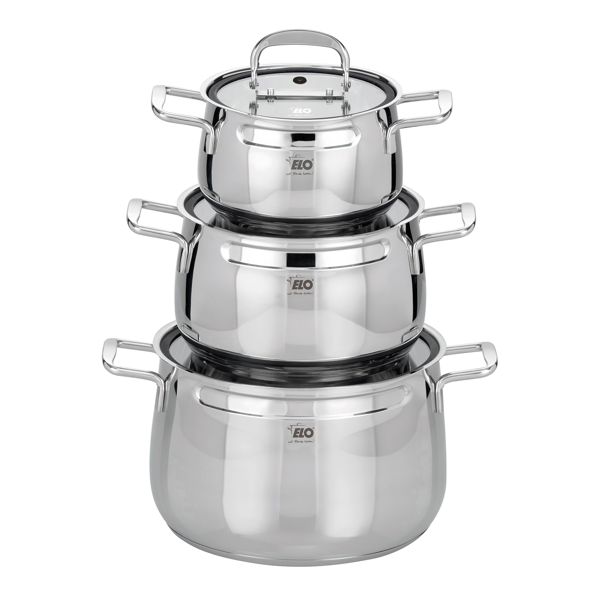 ELO Mystery pot set 3-piece stackable glass lid INDUCTION