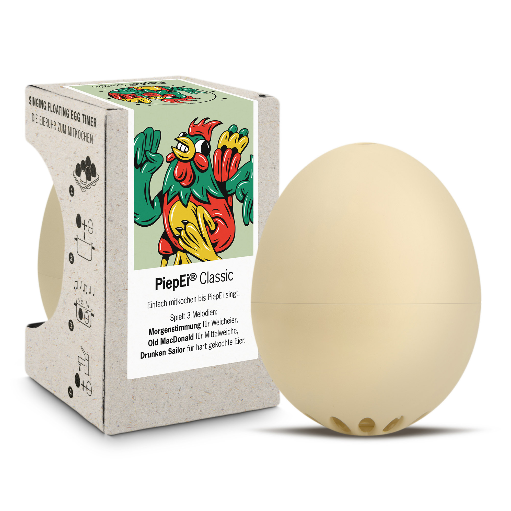 BRAINSTREAM PiepEi CLASSIC beige Eieruhr zum Mitkochen für 3 Härtegrade