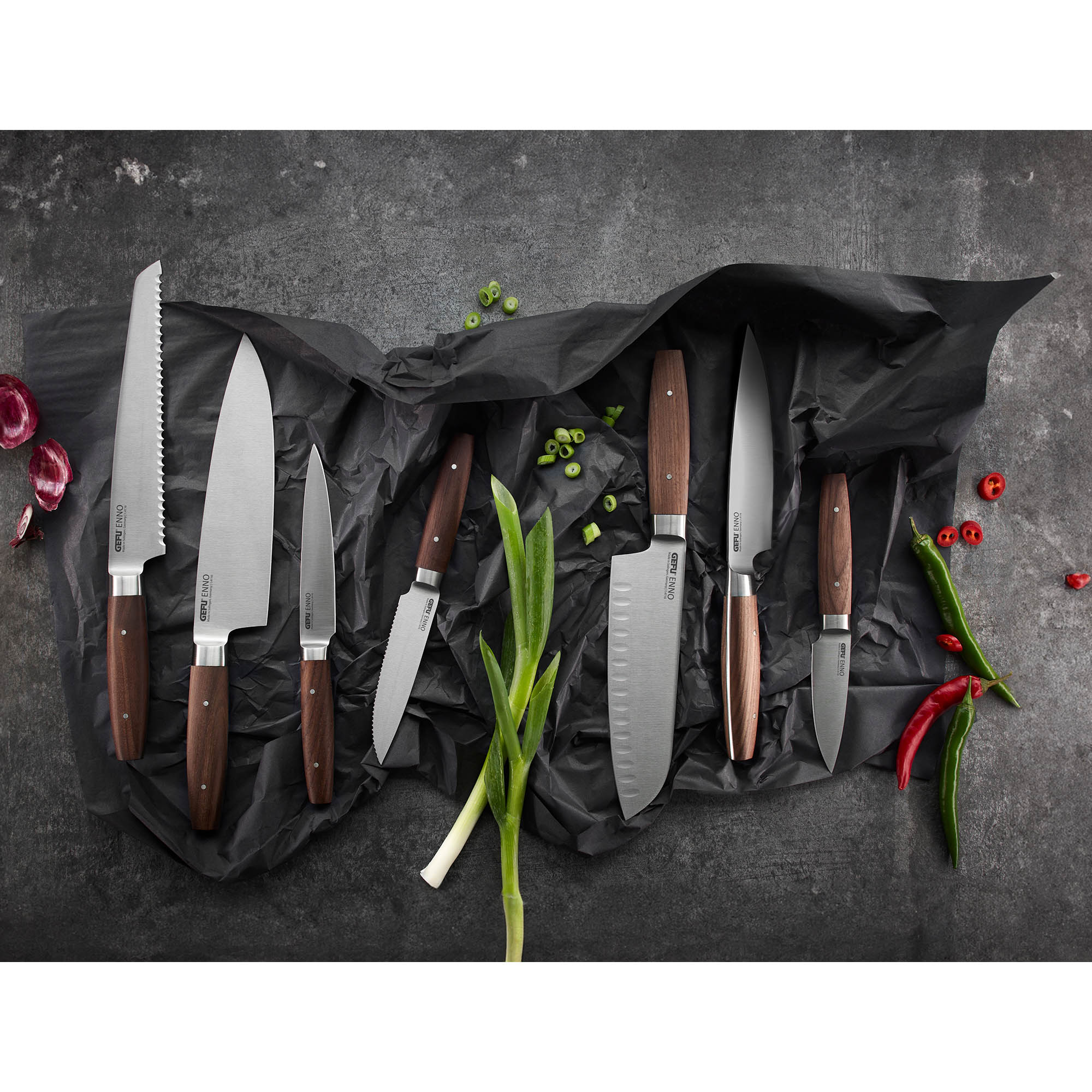 GEFU utility knife ENNO 11.5 cm serrated edge with walnut handle