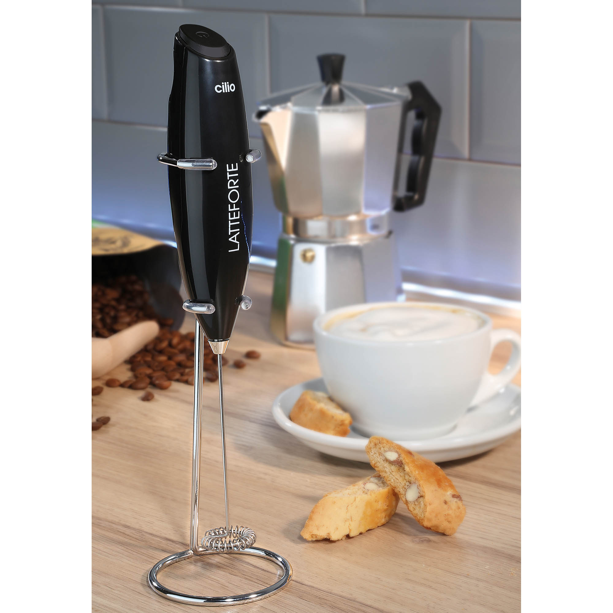 CILIO Milchaufschäumer LATTEFORTE mit Edelstahl-Ständer, schwarz