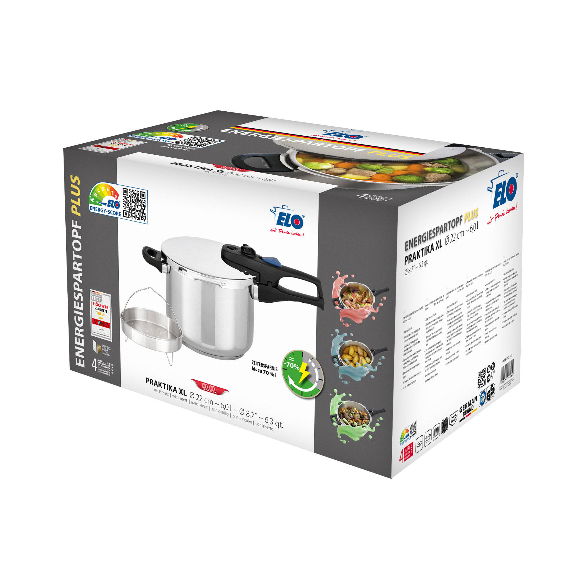 ELO Pressure cooker PRAKTIKA XL 22 cm 6.0 litres with perforated insert