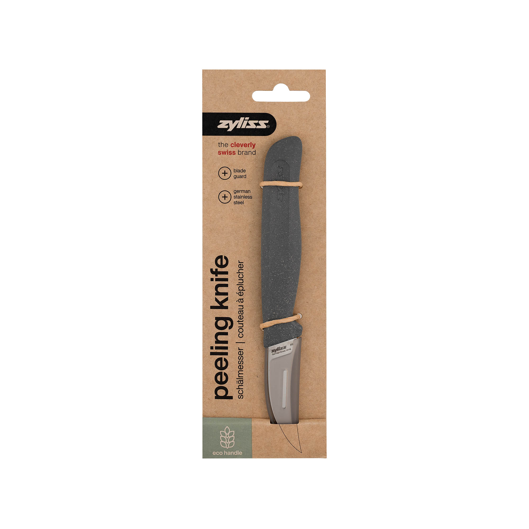 ZYLISS paring knife, 6 cm blade length, with a handle made from wheat straw-based plastic