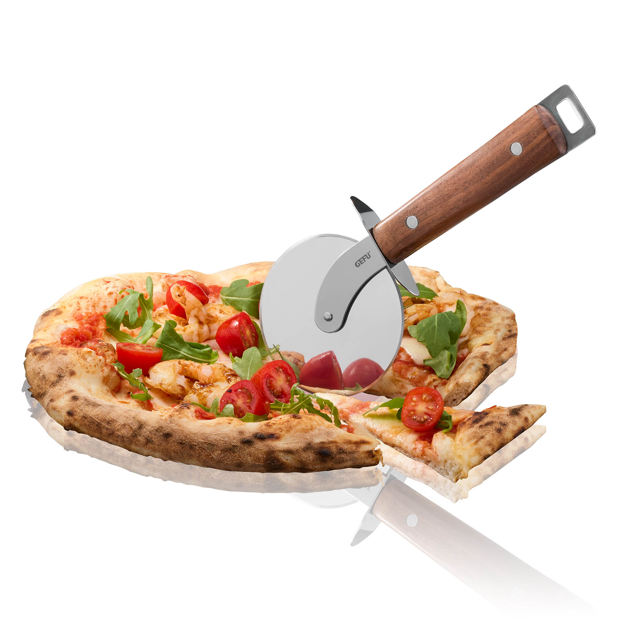 GEFU Pizzarad Pizzaschneider MADERO mit Walnussholz-Griff