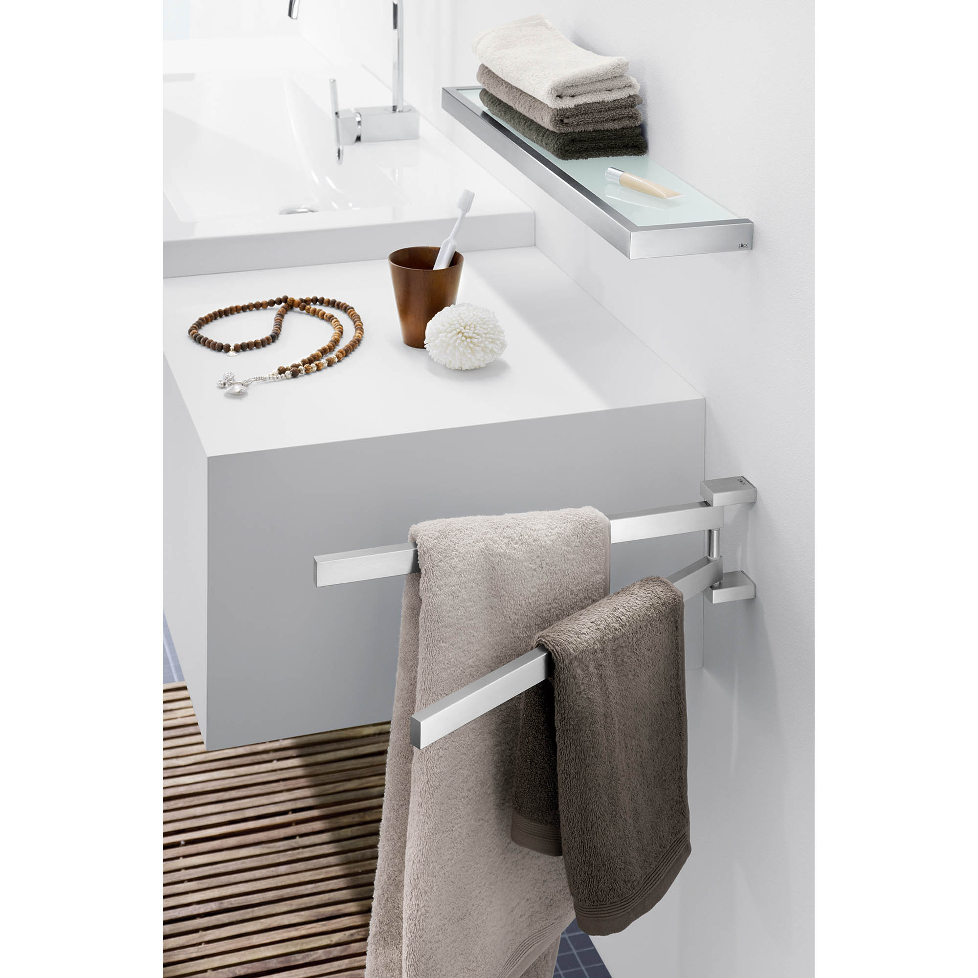 ZACK towel rail LINEA two-arm swivelling matt brushed stainless steel