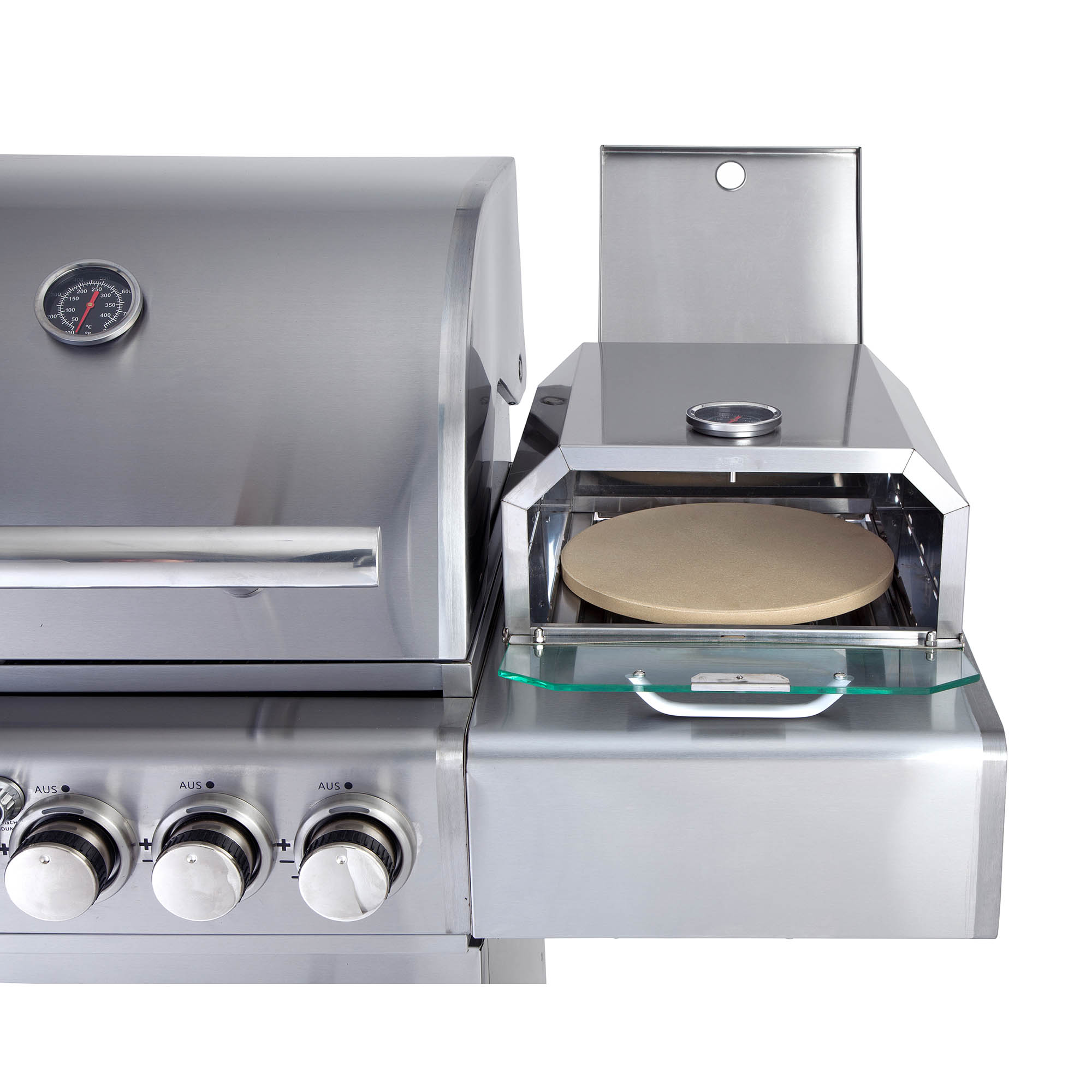 ALLGRILL Edelstahl-Aufsatz für Gasgrills mit Seitenkocher PIZZABOXX eckig