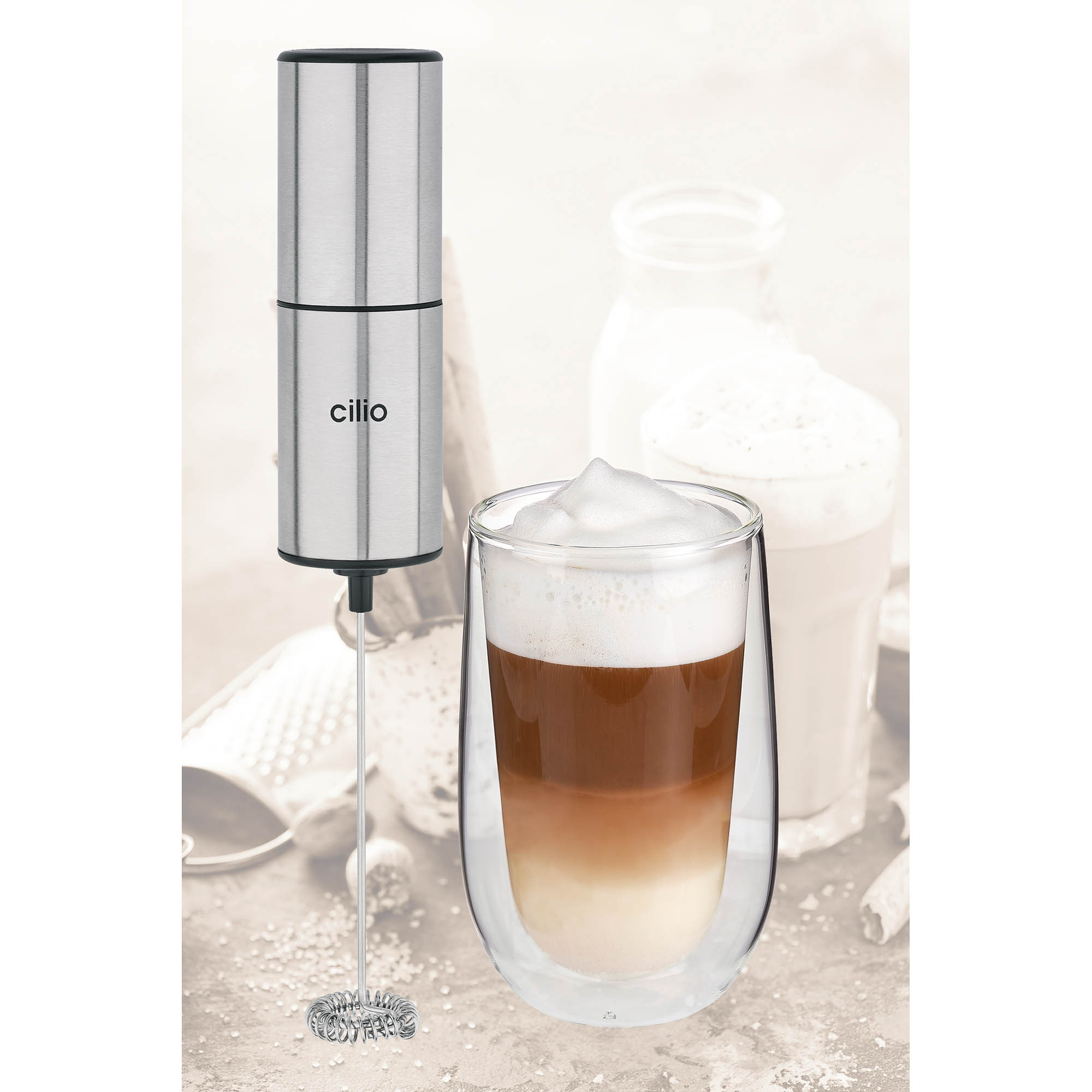 CILIO Milchaufschäumer BARISTA aus Edelstahl mit Ständer