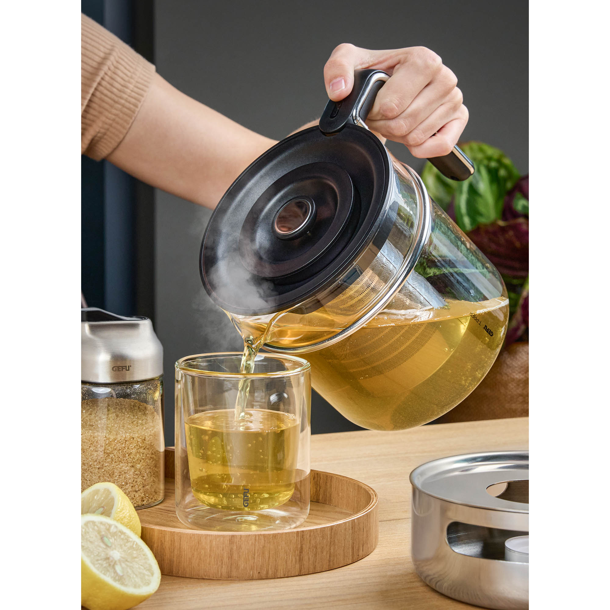 GEFU set with teapot T-PREP 1.5 litres for 5 - 6 cups + teapot warmer