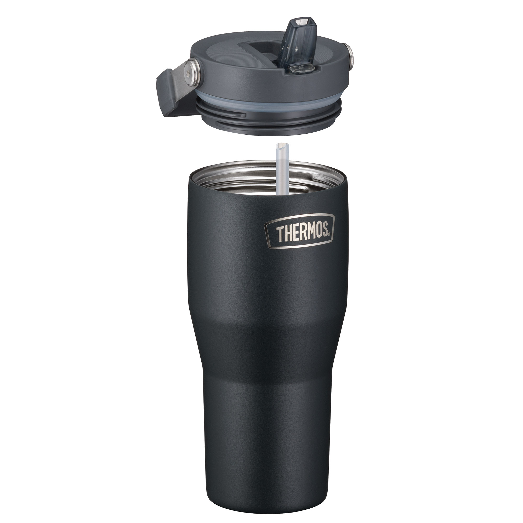 THERMOS REFRESHING FLIP STRAW Insulated Travel Mug, 0.85 litres, stainless steel, black