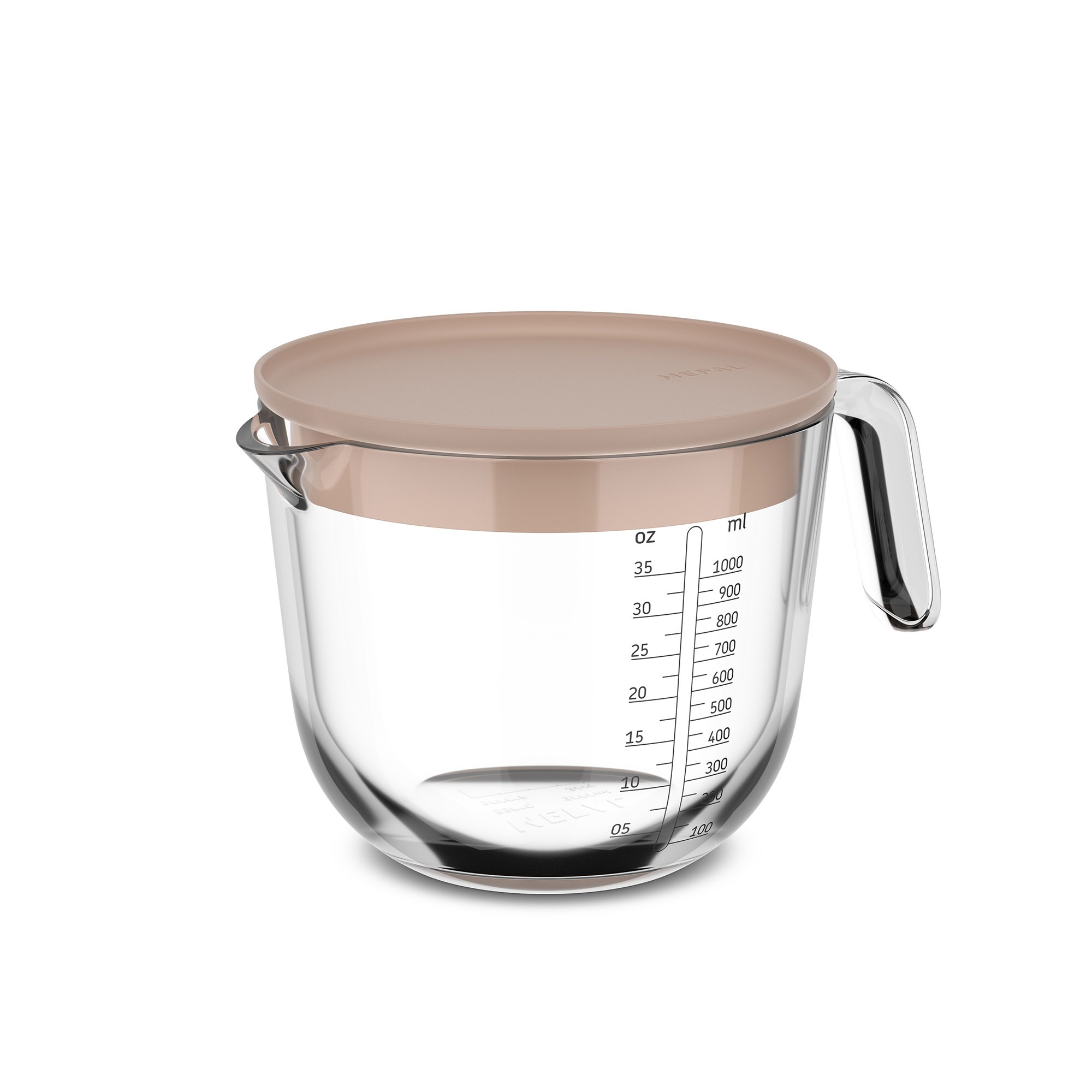 MEPAL Messbecher CHEF IT 1,0 Liter aus Glas mit Deckel chalk (beige)
