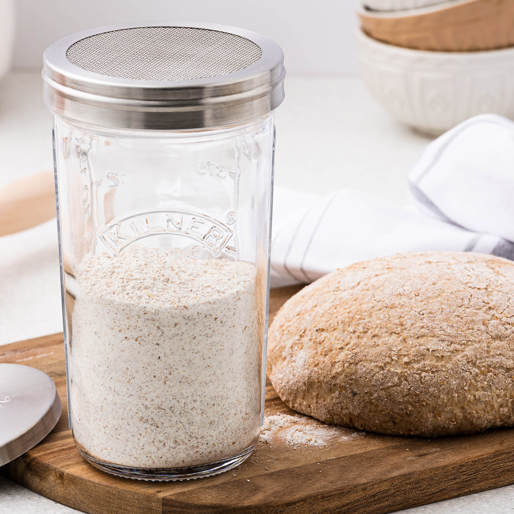 KILNER Siebglas-Set 0,5 Liter Vorratsglas mit Siebeinsatz