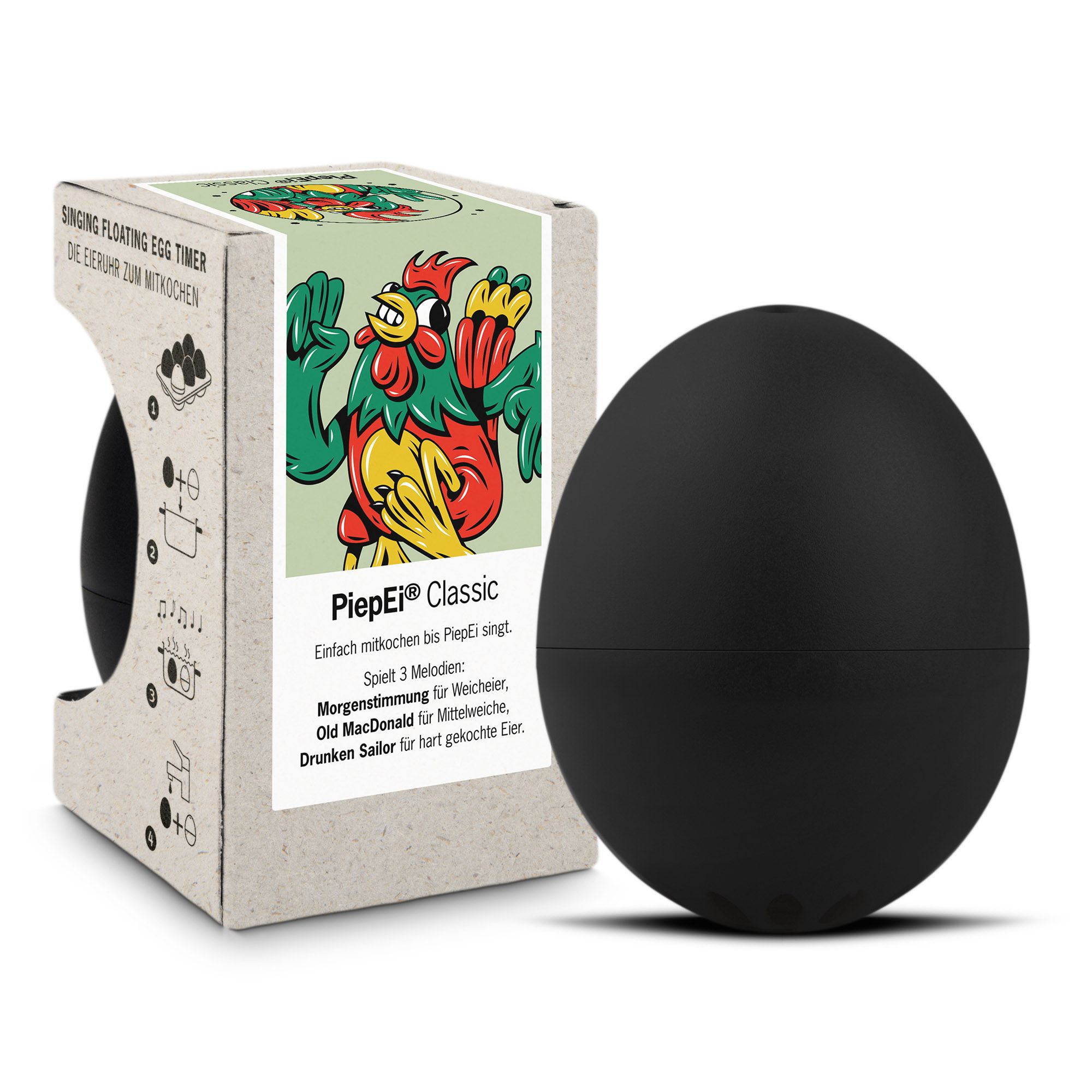 BRAINSTREAM PiepEi CLASSIC schwarz Eieruhr zum Mitkochen für 3 Härtegrade