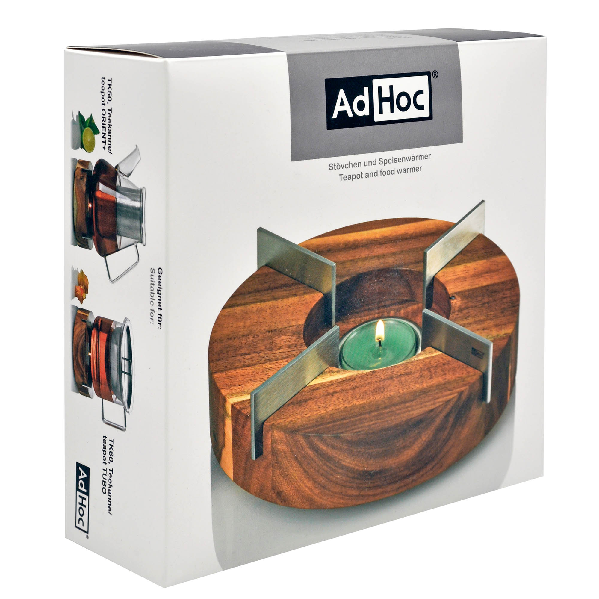 AdHoc teapot and food warmer TUTO 16 cm made of acacia wood and stainless steel