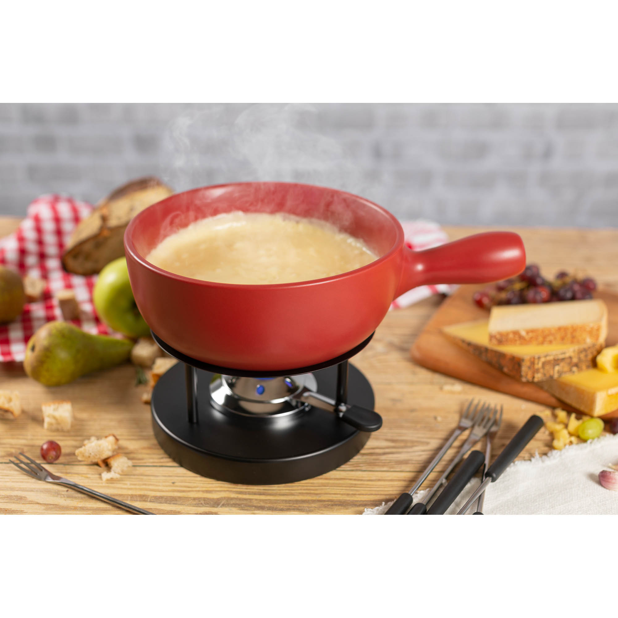 KUHN RIKON Caquelon cheese fondue pot CLASSIC red for 4 to 6 persons Fondue