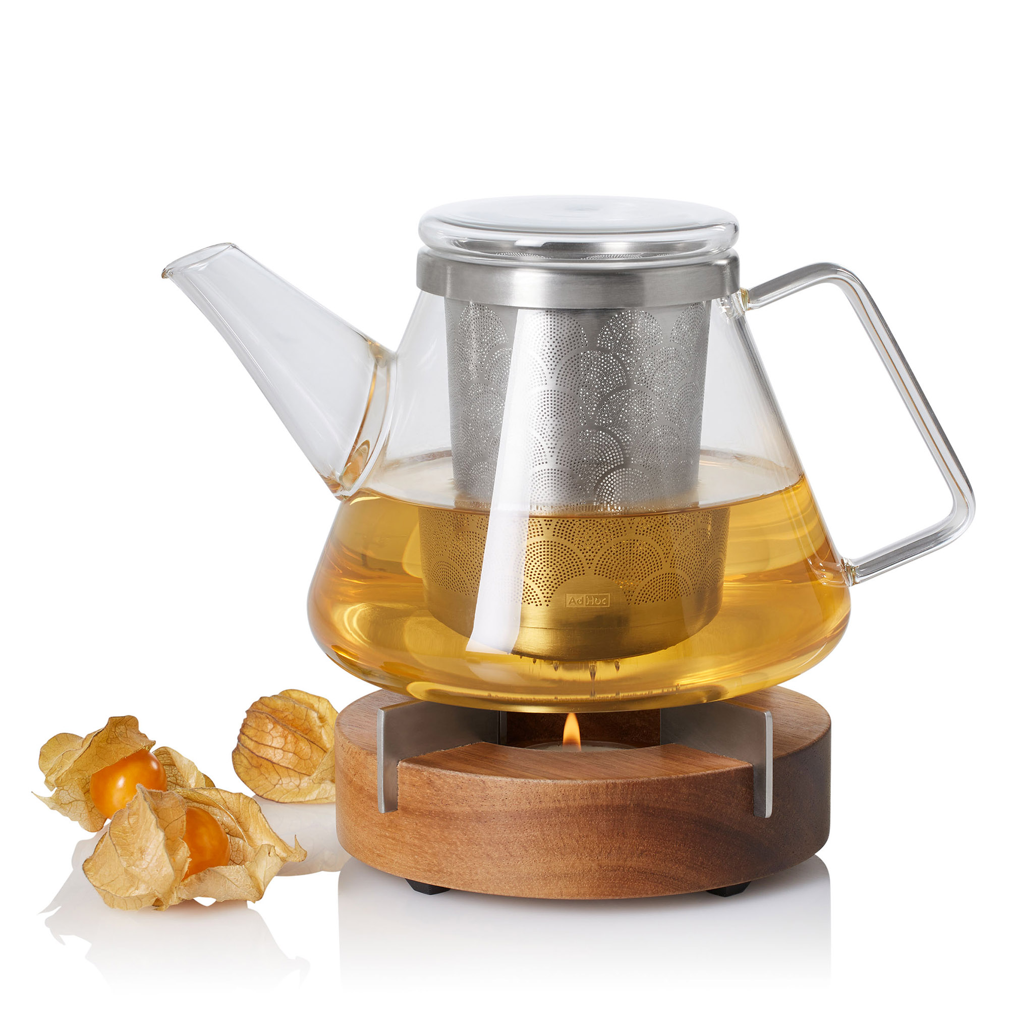 AdHoc Geschenkset Teekanne FUSION aus Borosilikatglas 1,0 Liter + Stövchen TUTO