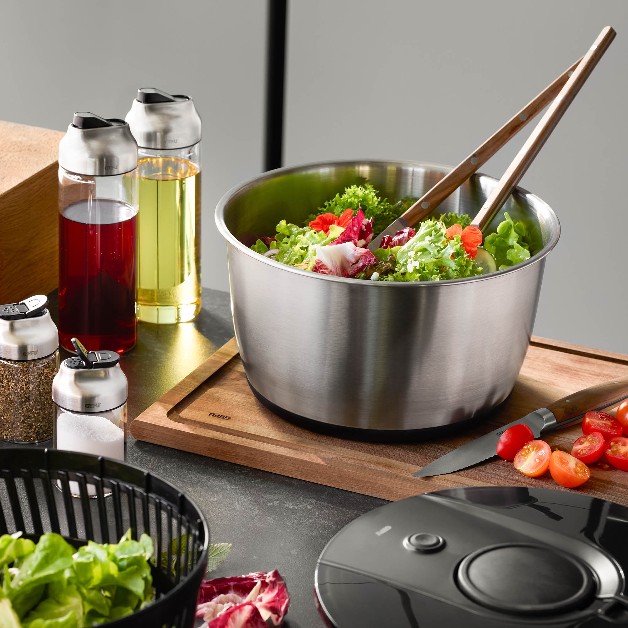 GEFU salad spinner PUSH IT 25 cm 5 litres with stainless steel bowl