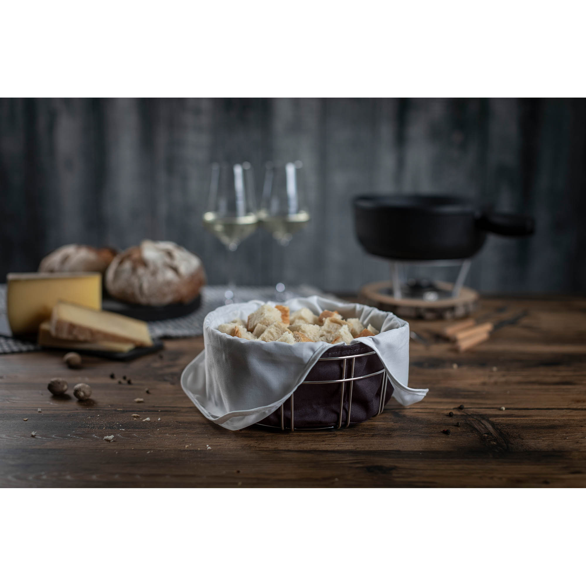 KUHN RIKON Fondue-Brotkorb 21,5 cm Baumwolle und Edelstahl Brotkorb