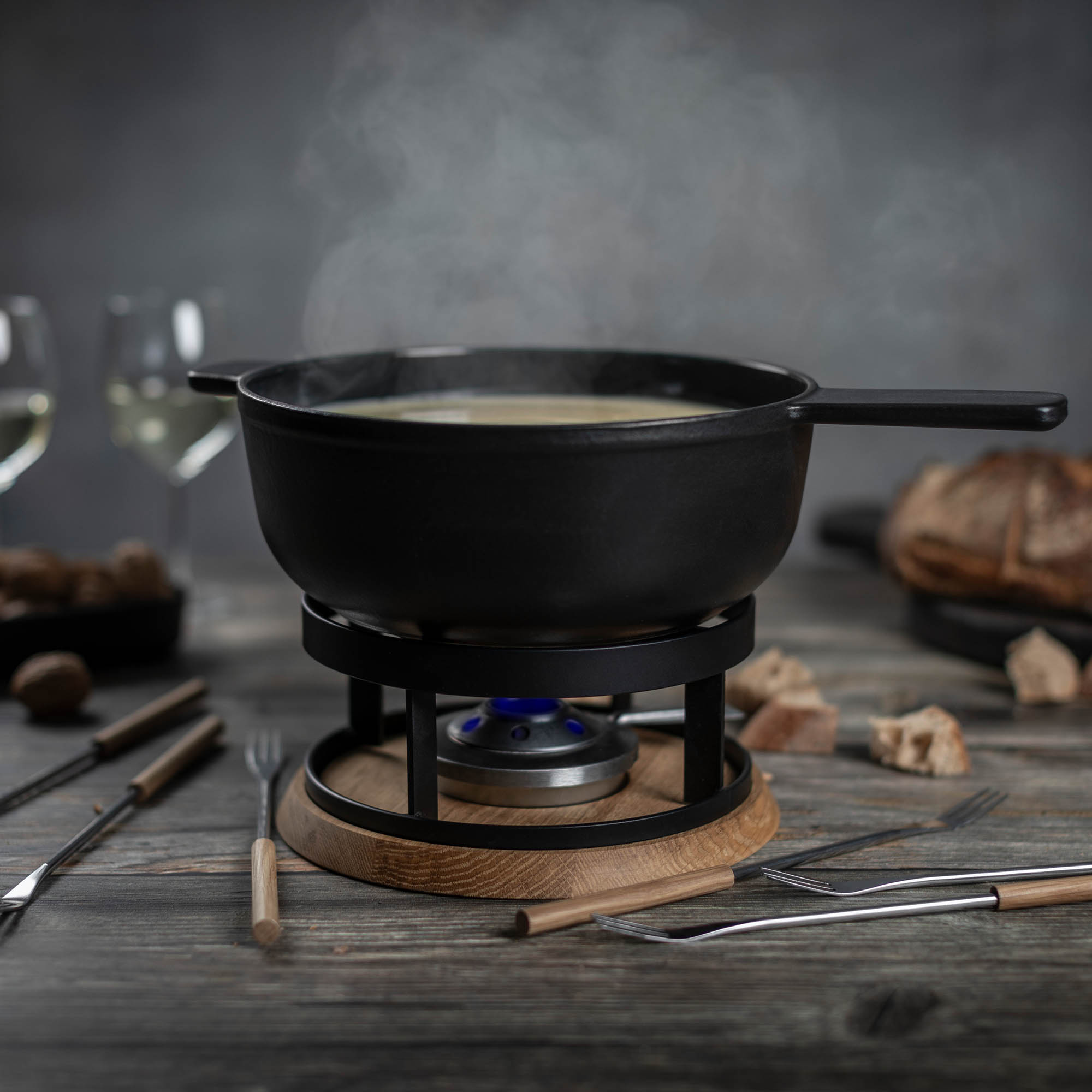KUHN RIKON cheese fondue set ALPSTEIN cast iron 24 cm black INDUCTION fondue